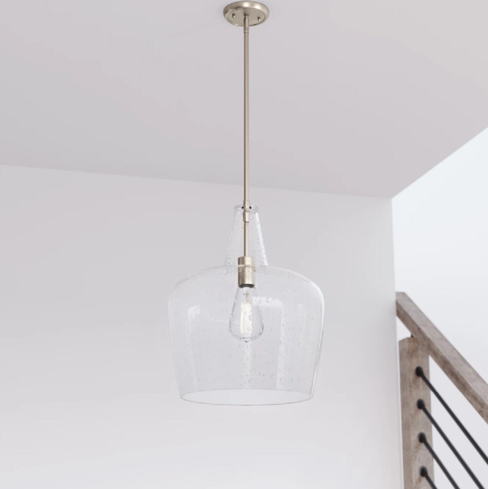 Signature Hardware Harney Brushed Nickel Modern Contemporary Seeded Glass Bell Hanging Pendant