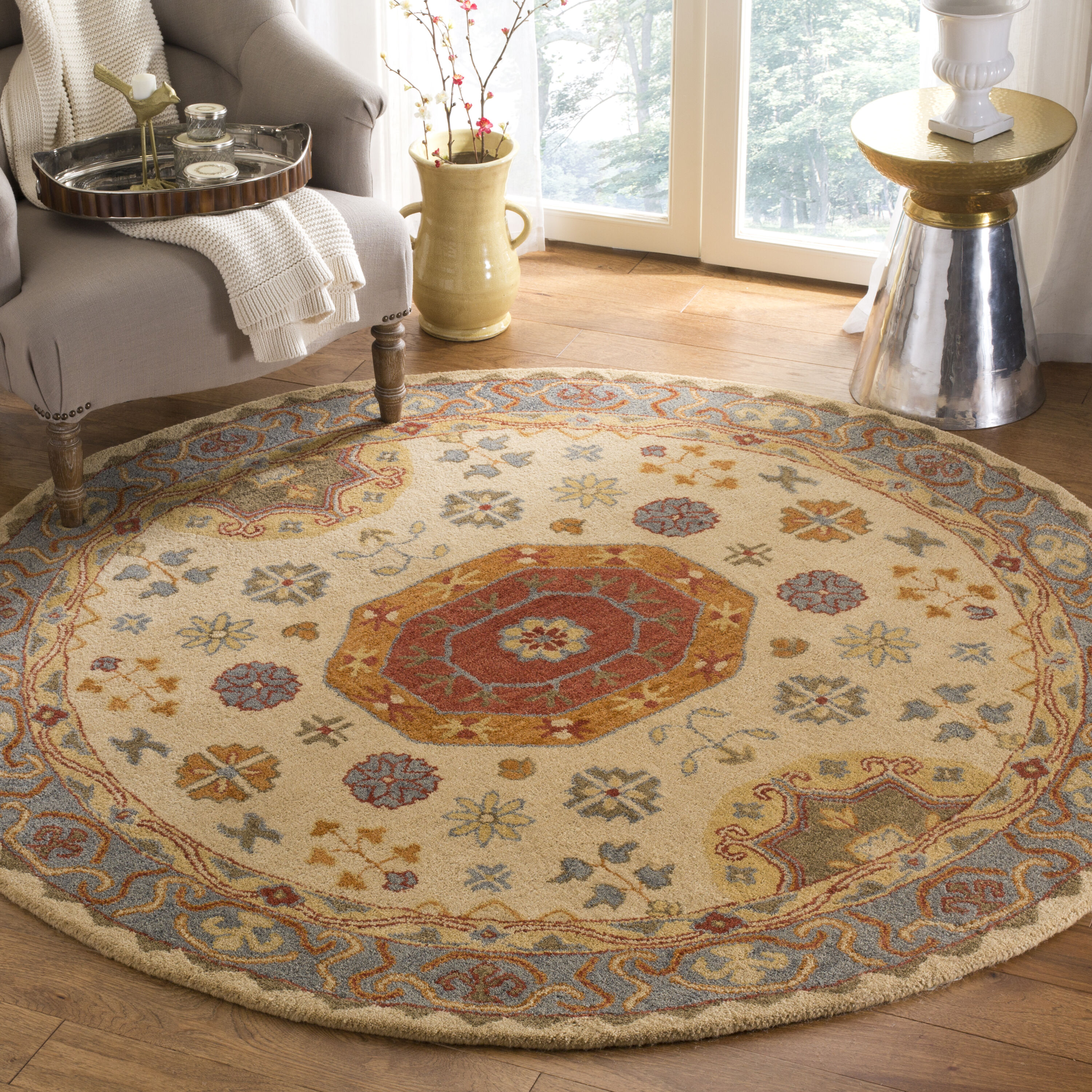  Heritage 402 Beige/Multi Traditional 6ft x 6ft Round Rug