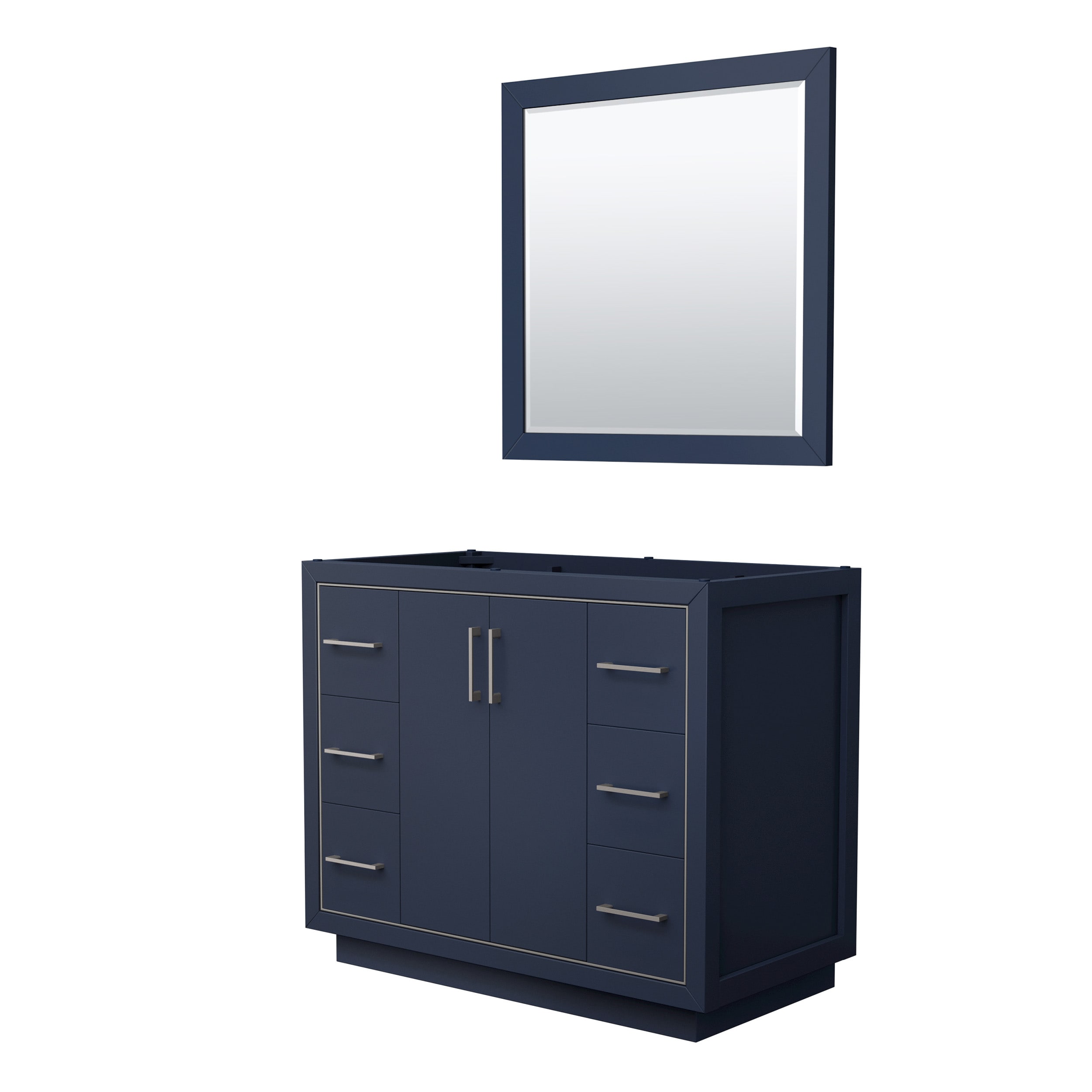 Wyndham Collection WCF111142SBNCXSXXM34 Icon 42-in Dark Blue with Brushed Nickel Trim Bathroom Vanity Base Cabinet without Top (Mirror Included)