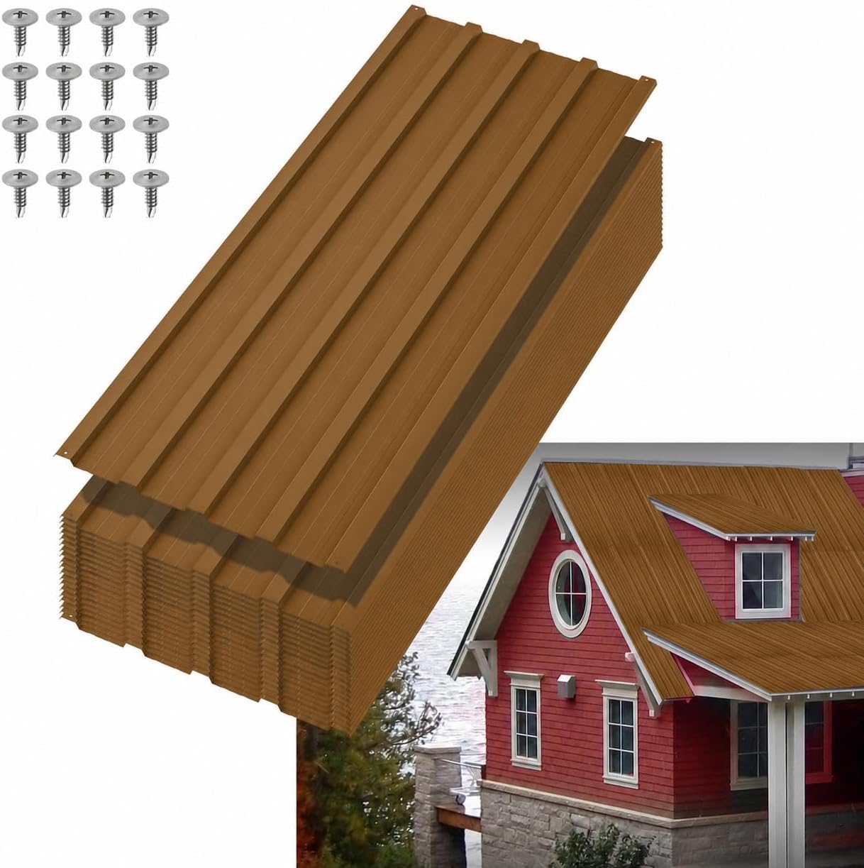 GAOMON 20 Pcs Heavy Duty Metal Roofing Panels Waterproof Rustproof Corrugated Galvanized Steel Roof for Carport Gazebo Tool Shed Patio Pergola 60.63in x16.77in Brown