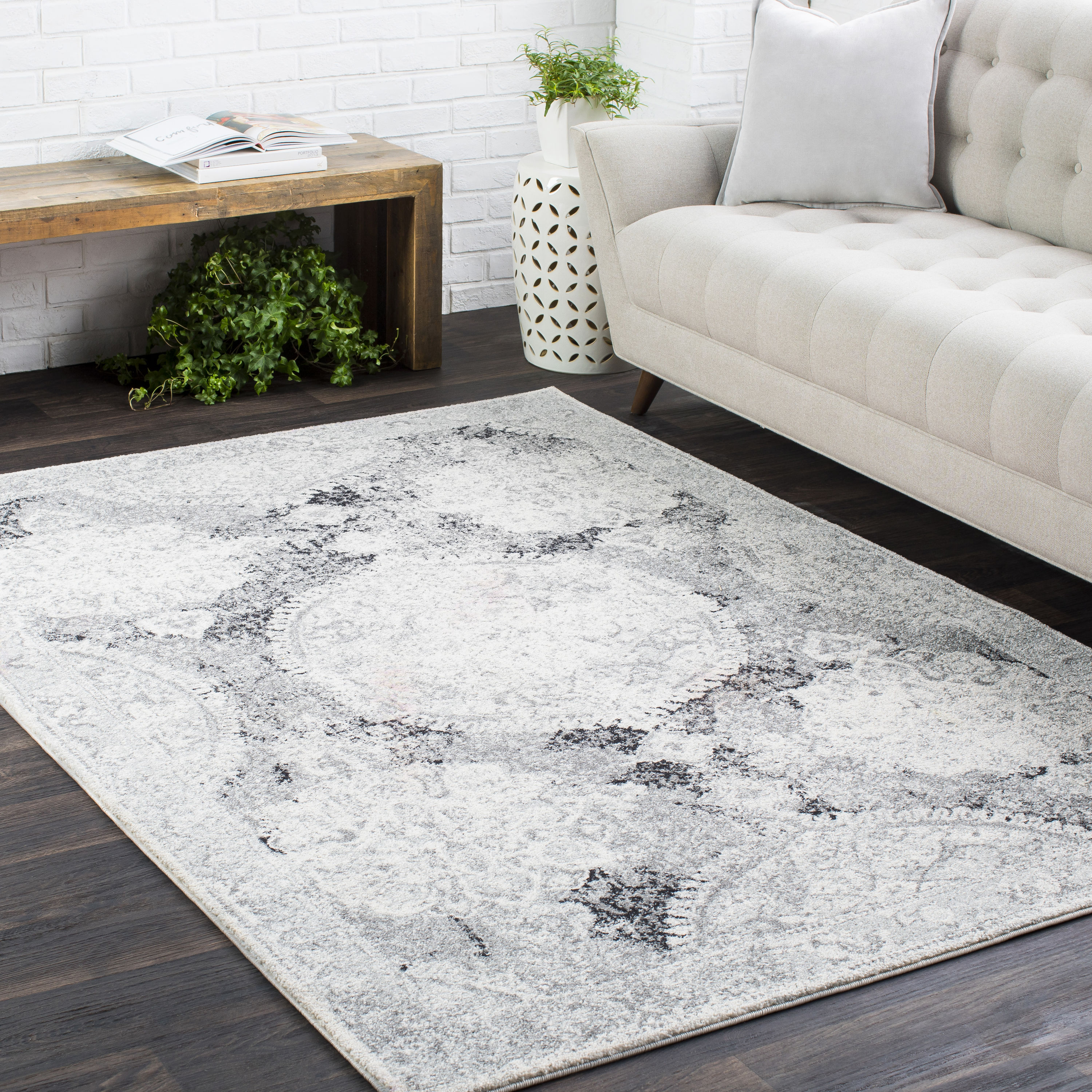 Surya HAP1041-710103 Harput 8 X 10 Gray Indoor Medallion Vintage Area Rug