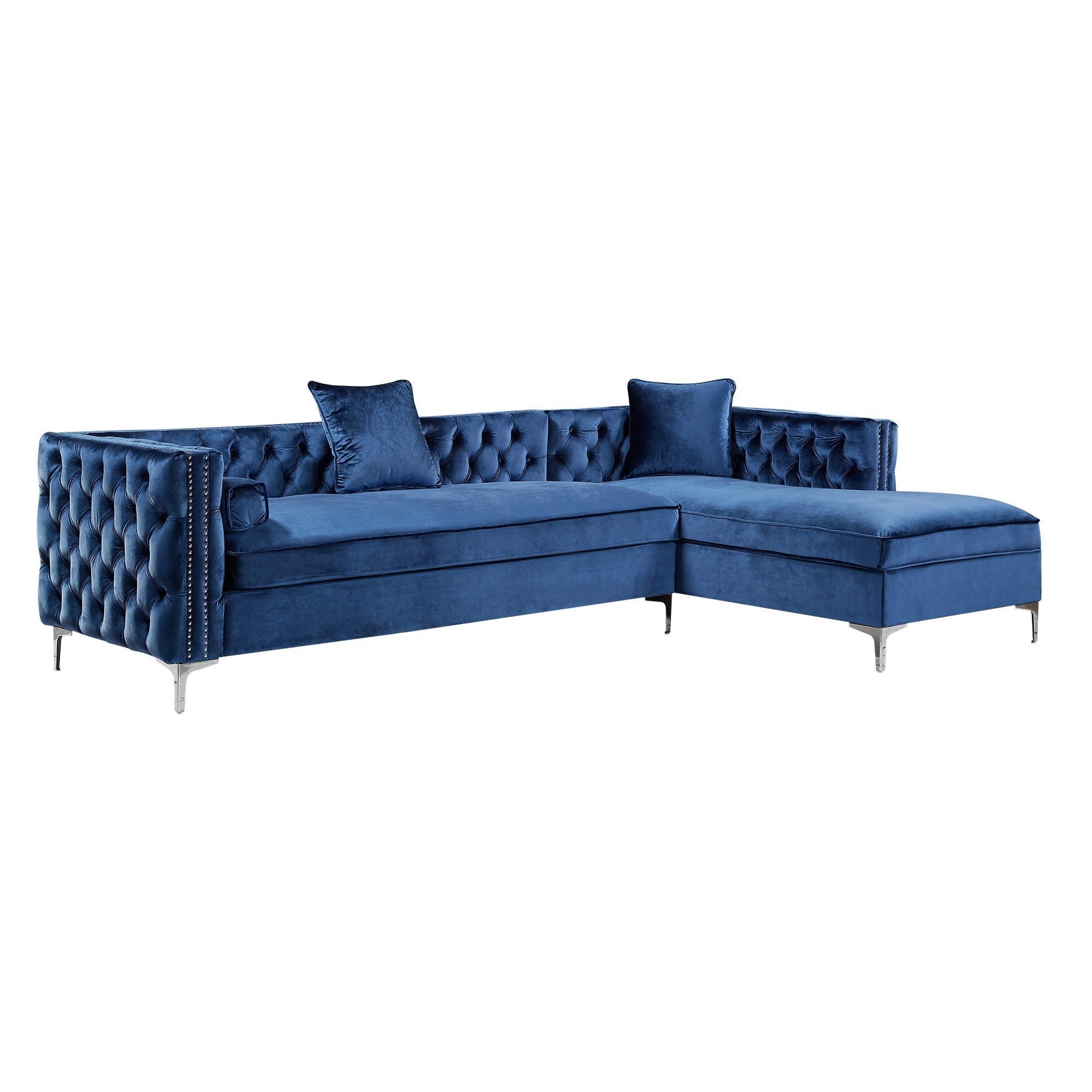 Inspired Home SR01-02NY-LS Olivia 115-in Glam Navy Velvet 4 -seater Sectional