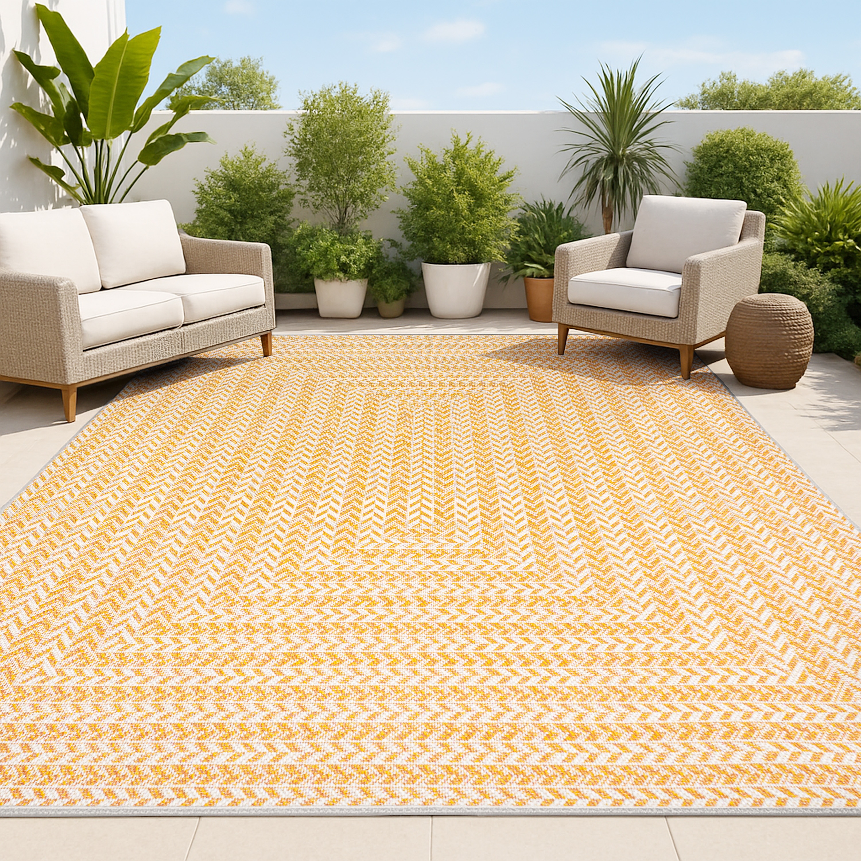 JONATHAN  Y SMB206C-4 Santa Monica Chevron Concentric Squares 4 x 6 (ft) Loomed Polypropylene Orange/Cream Rectangular Indoor/Outdoor Stripe Farmhouse/Cottage Area rug
