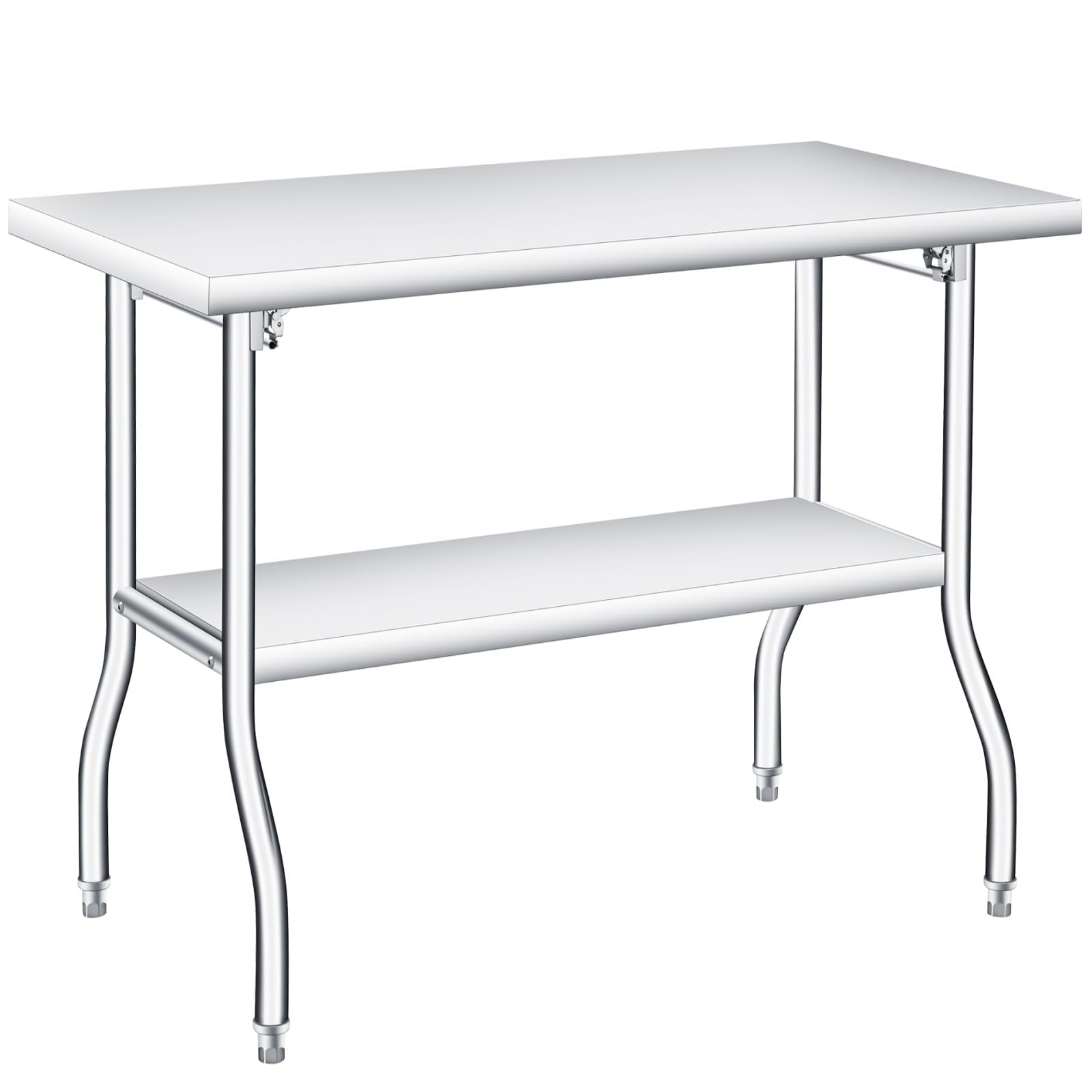 Garvee 48 x 30 Folding Heavy Duty Stainless Steel Work Table with Undershelf 1100 lb Capacity Prep Work Table for Kitchen Restaurant or Outdoor Use