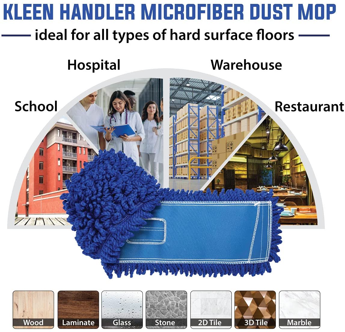 KLEEN HANDLER 48 Inch, Blue Washable Commercial Dust Mop Microfiber ...