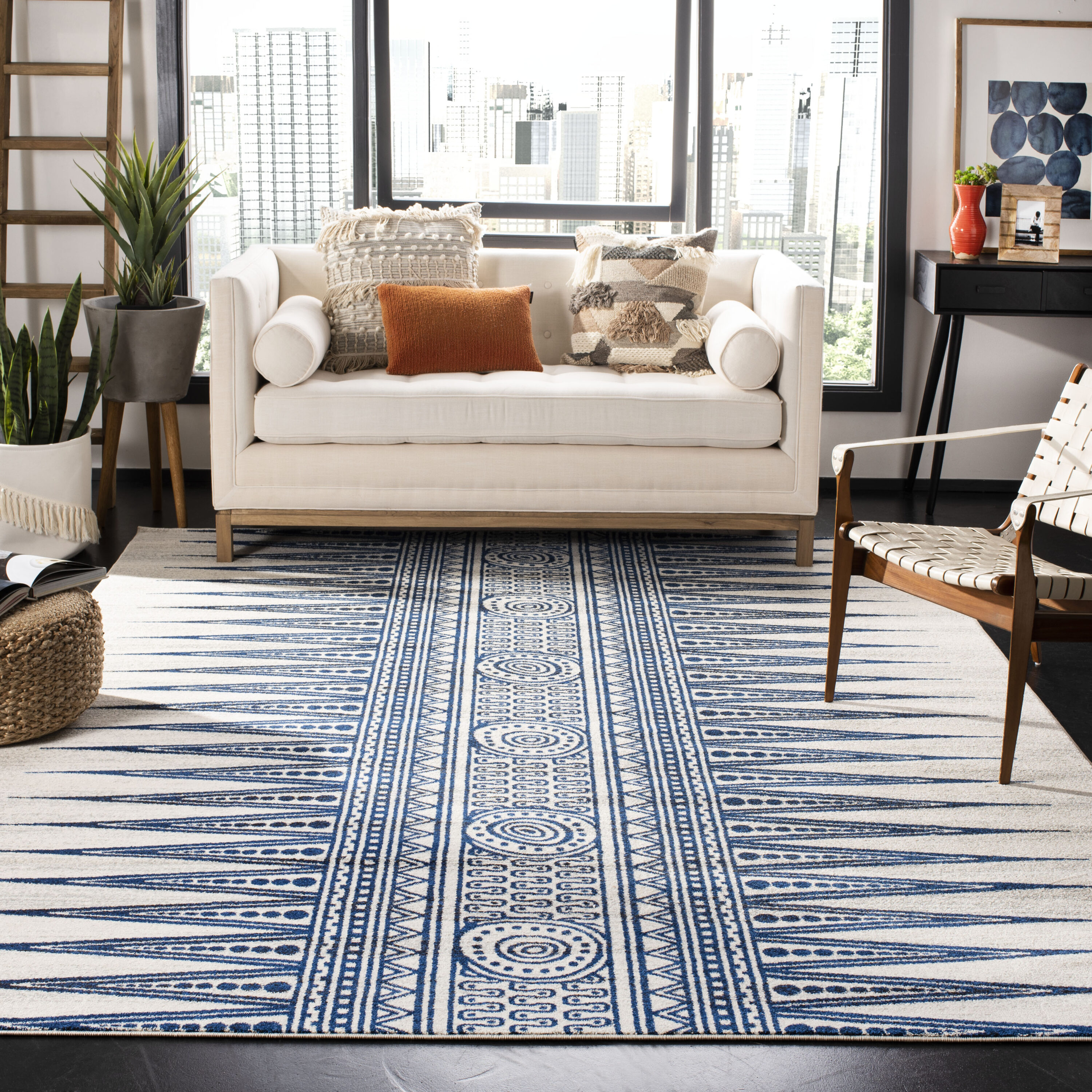 Safavieh EVK226C-8 Evoke Layla 8 x 10 (ft) Loomed Synthetic Ivory/Blue Rectangular Indoor Abstract Bohemian/Eclectic Area rug