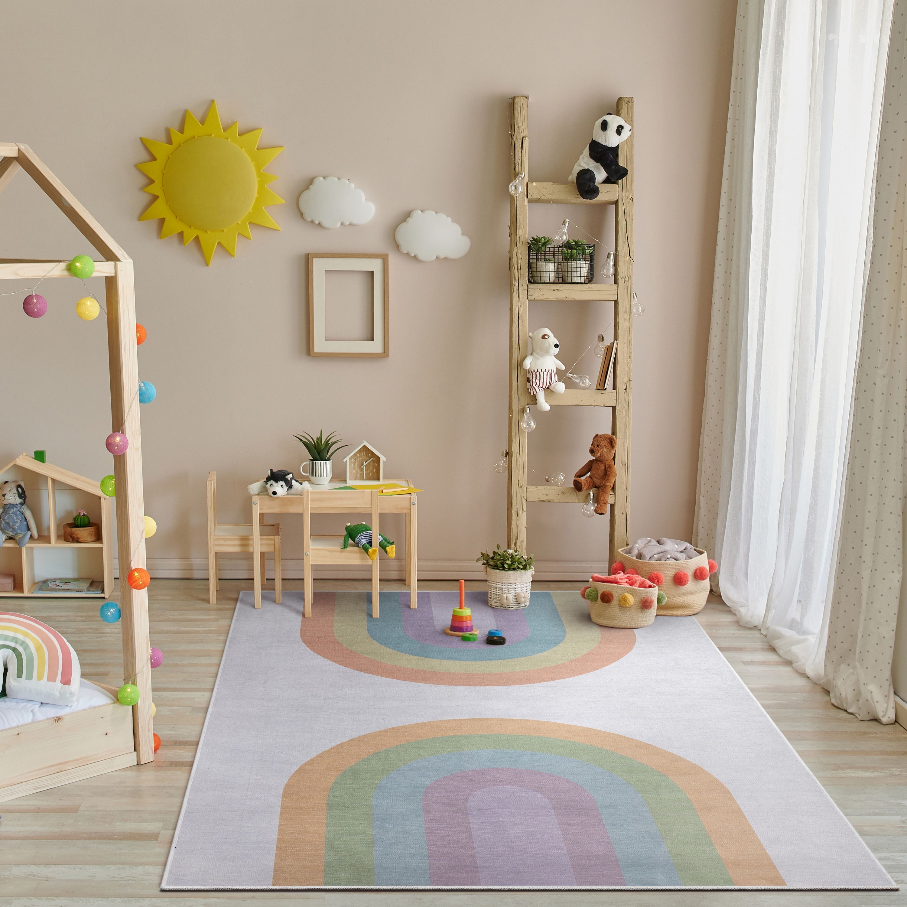 Multicolor Rainbow Watercolor Chenille Kids Area Rug 3'3" x 5'