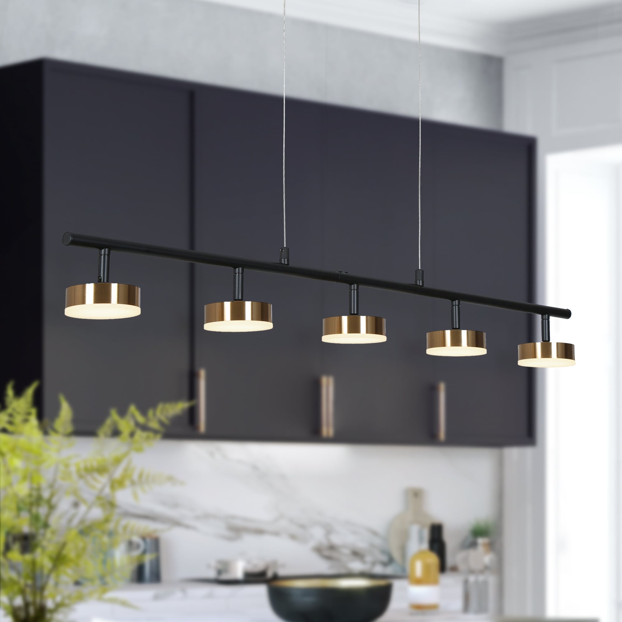 ZEVNI L3R67NRQW4652SG7 Kay 5.0 -Light Multiple finishes Black Transitional Integrated LED For Use in Bedrooms, Dining Rooms, Foyers, Kitchens, Living Rooms Chandelier
