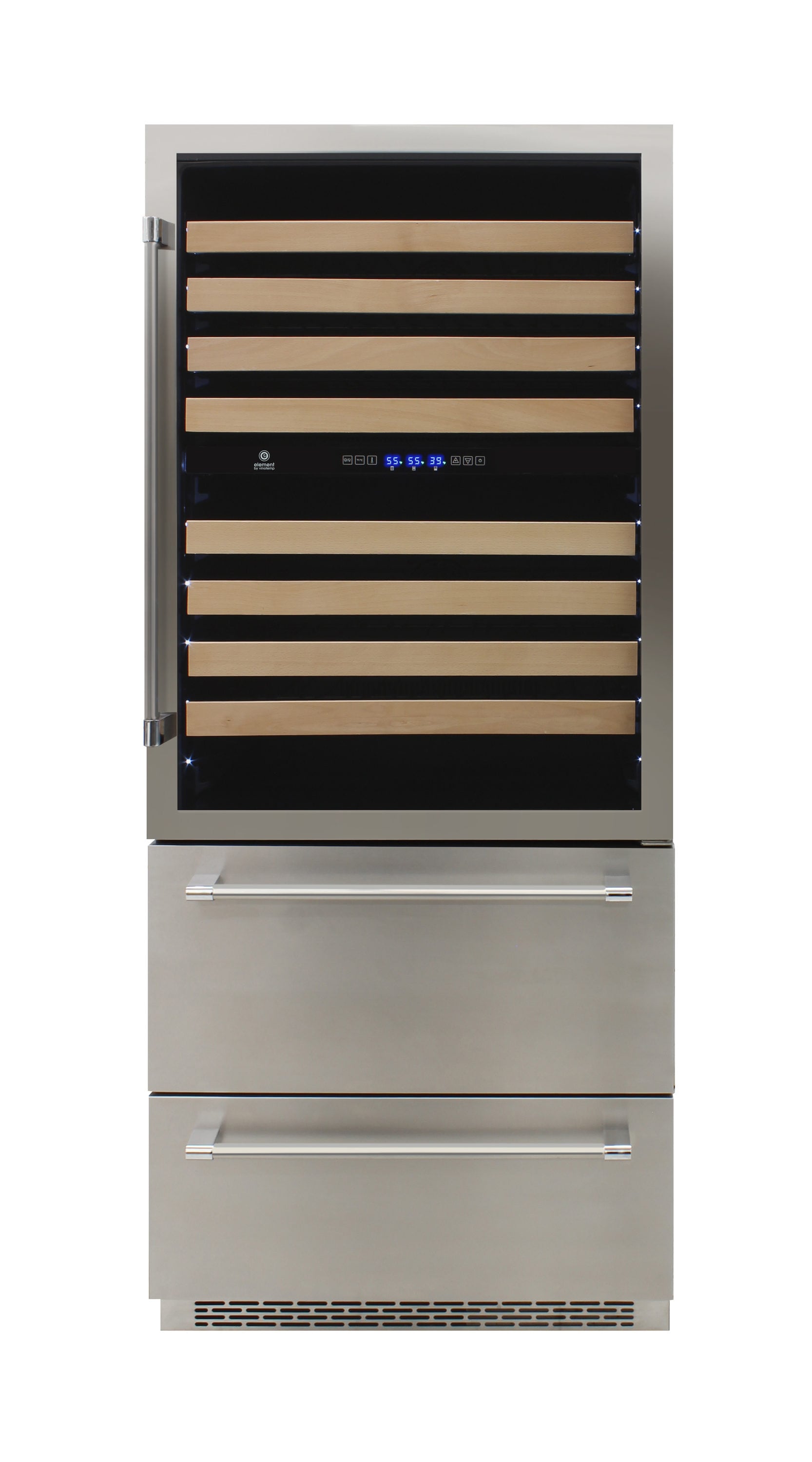 Vinotemp EL-BWC30TB-S 29.5-Inches W 135 -Bottles Stainless Steel/wood Dual Zone Cooling Built-in/Freestanding Indoor Wine Cooler