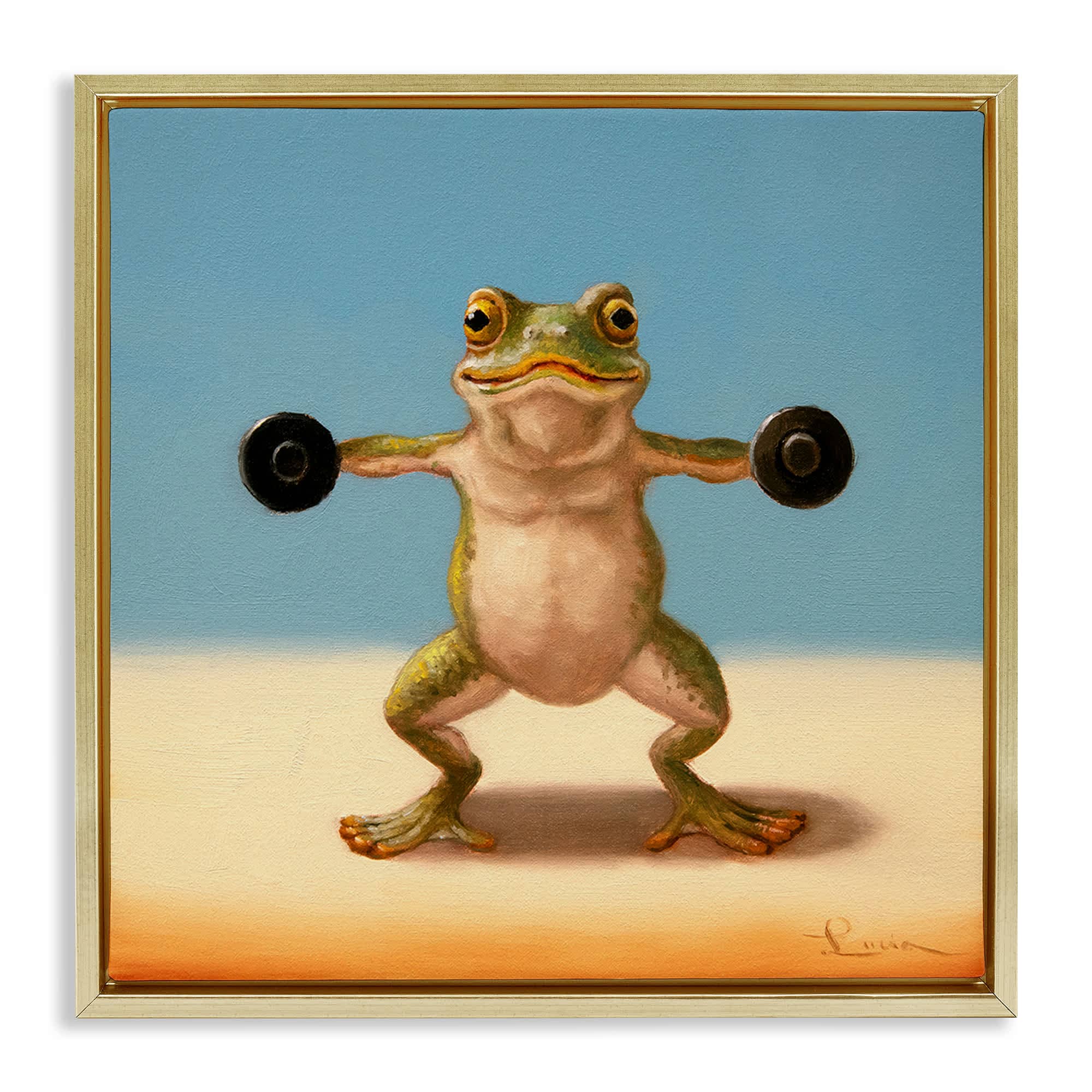 Stupell Industries BS-776-FFG-17X17 Exercise Weights Frog Floating Frame design by Lucia Heffernan