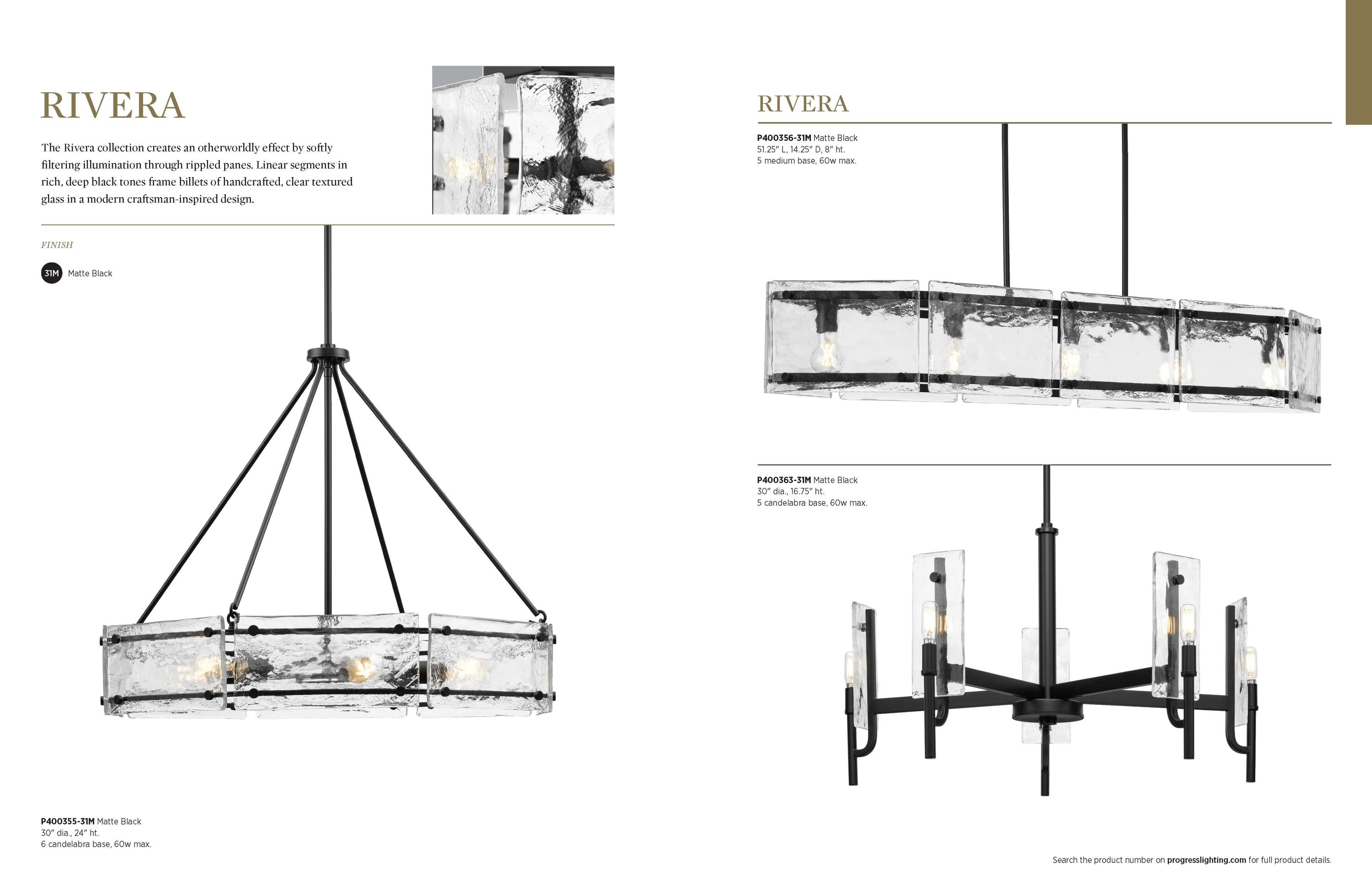 Rivera Matte Black Mini Pendant with Clear Textured Glass