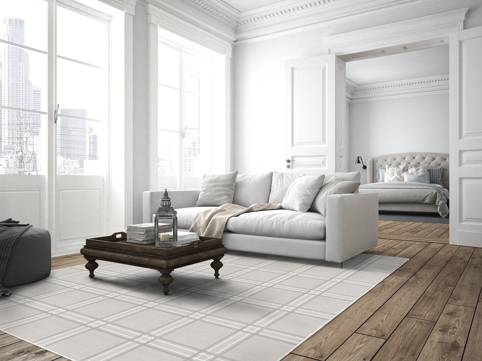 Joy Carpets 2029C-01 Impressions 5 x 8 (ft) Tufted Nylon Dove Rectangular Indoor Geometric Farmhouse/Cottage Area rug