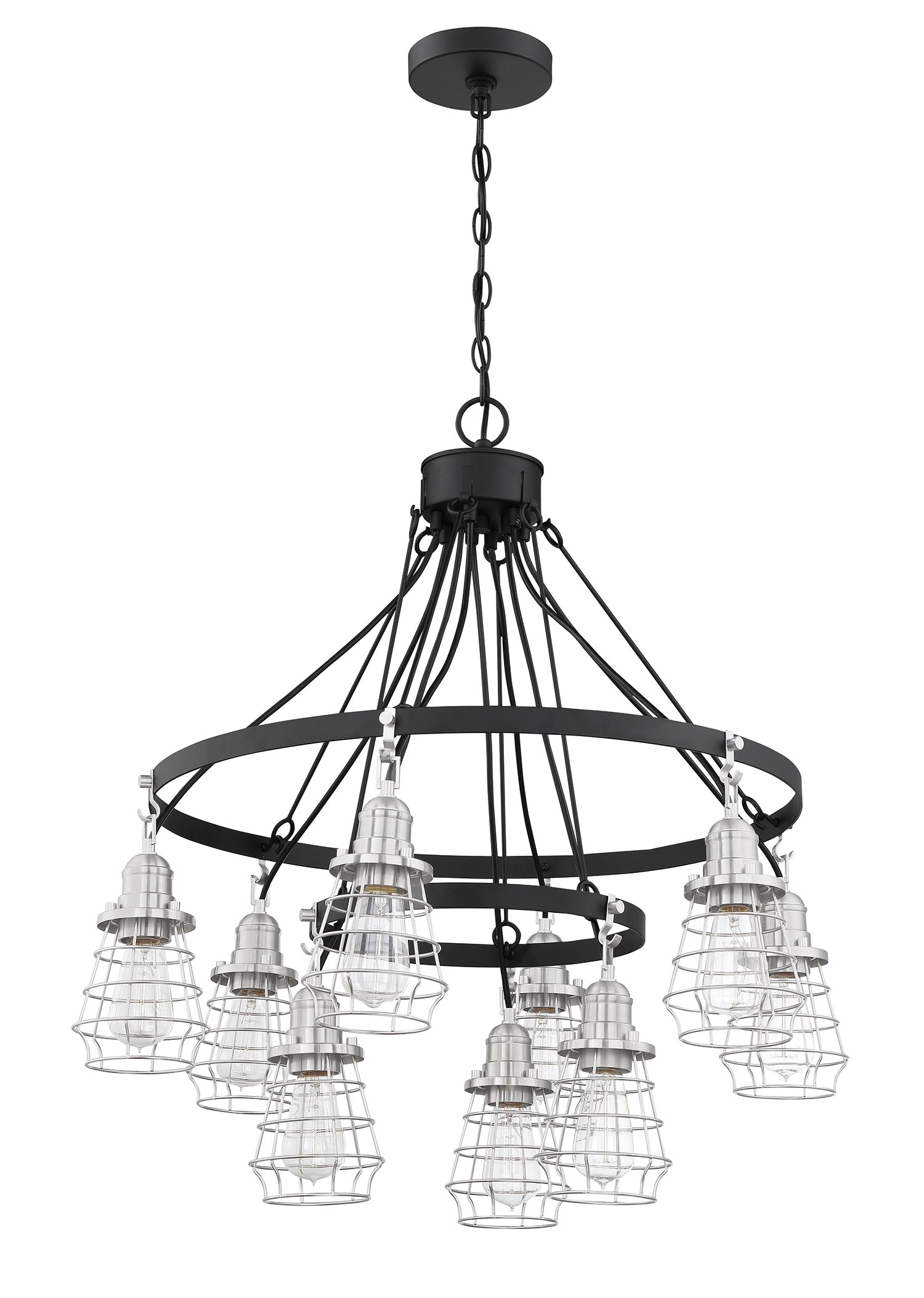Transitional Black Cage 9-Light Polished Nickel Chandelier