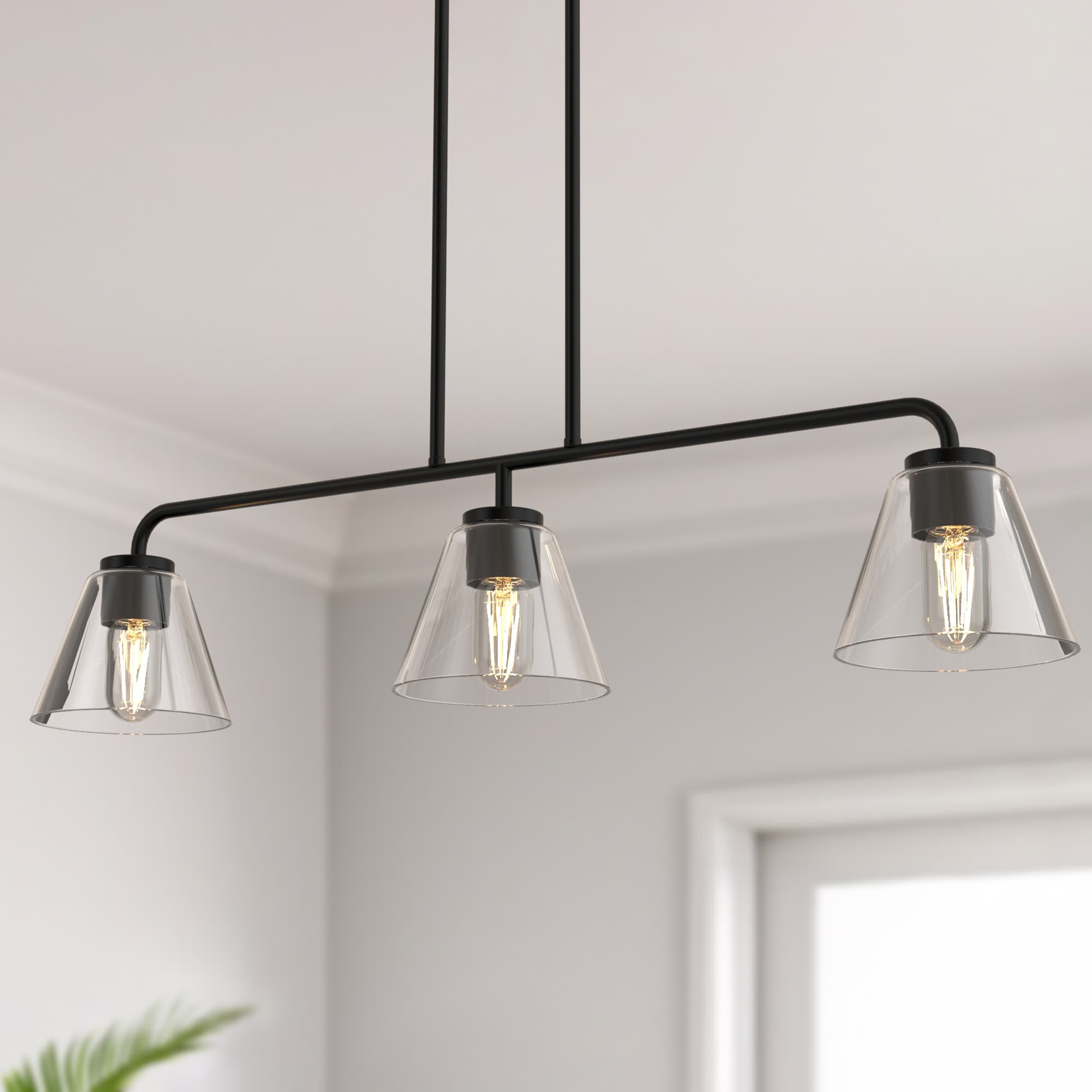YANSUN LA-ZY-IP16901CBL-11 3 -Light Black Modern/contemporary Clear glass Cone Large Hanging Kitchen island light