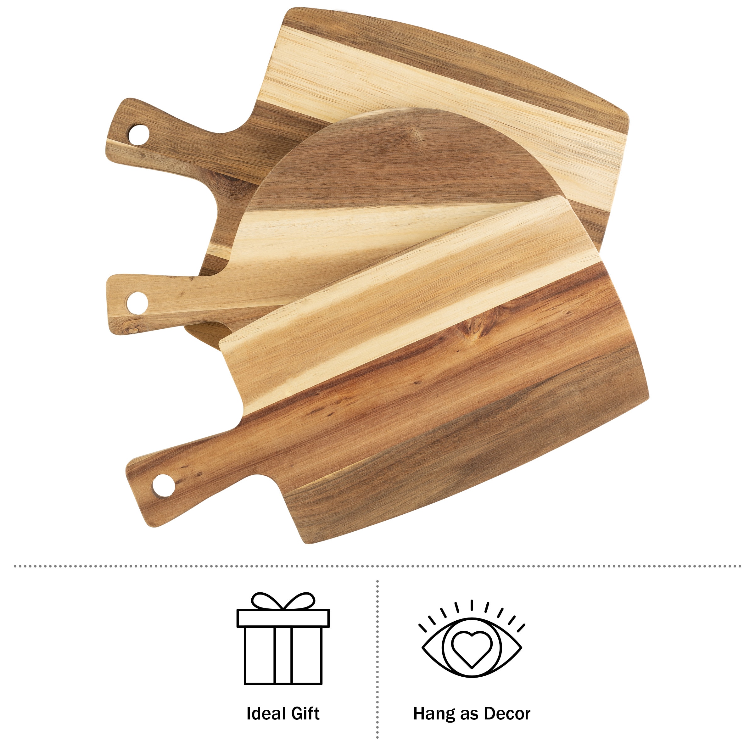 Classic Acacia Wood 3-Piece Cutting Board Set with Handles
