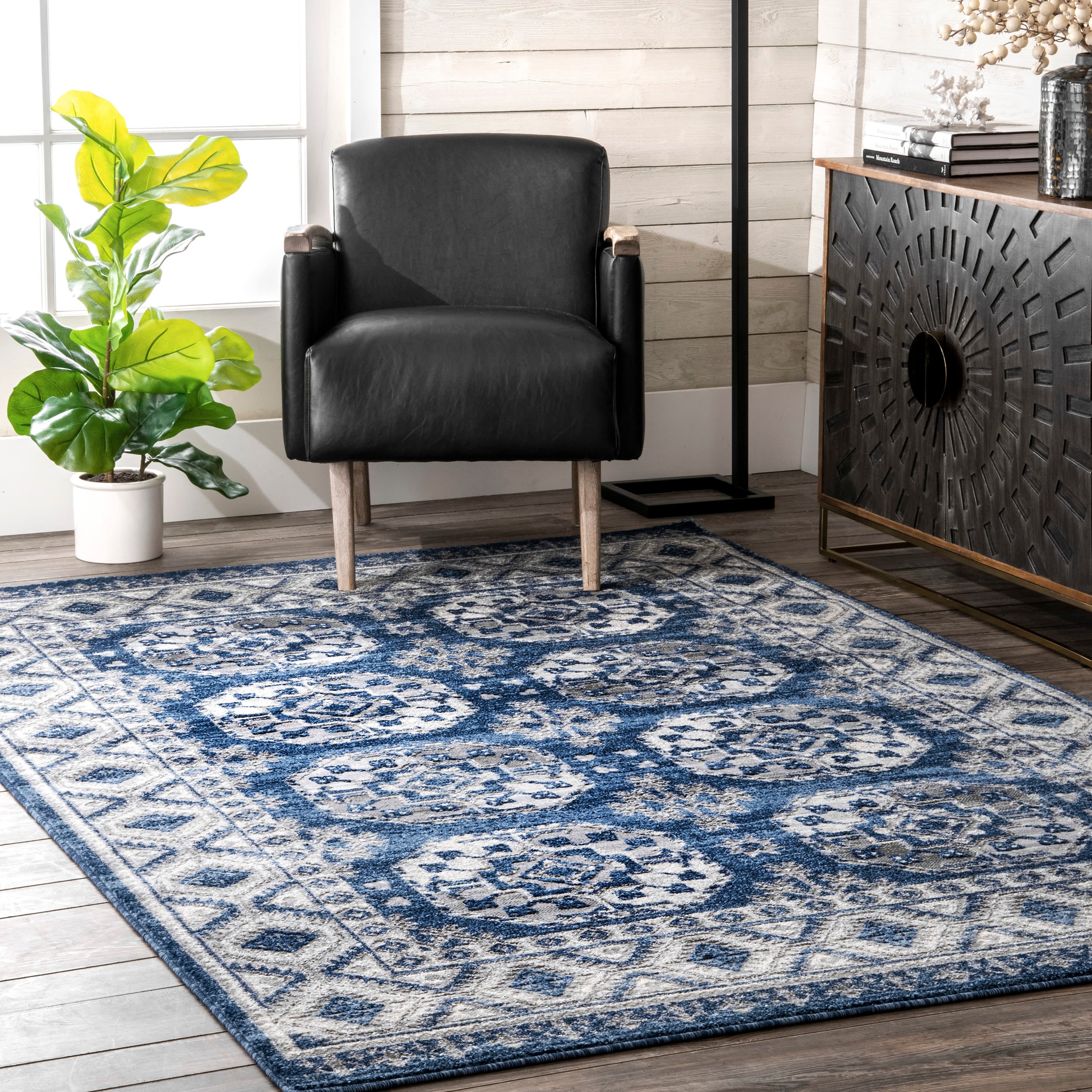 nuLOOM RZSP21A-305 Shea 3 x 5 (ft) Loomed Polypropylene Blue Rectangular Indoor Geometric Area rug