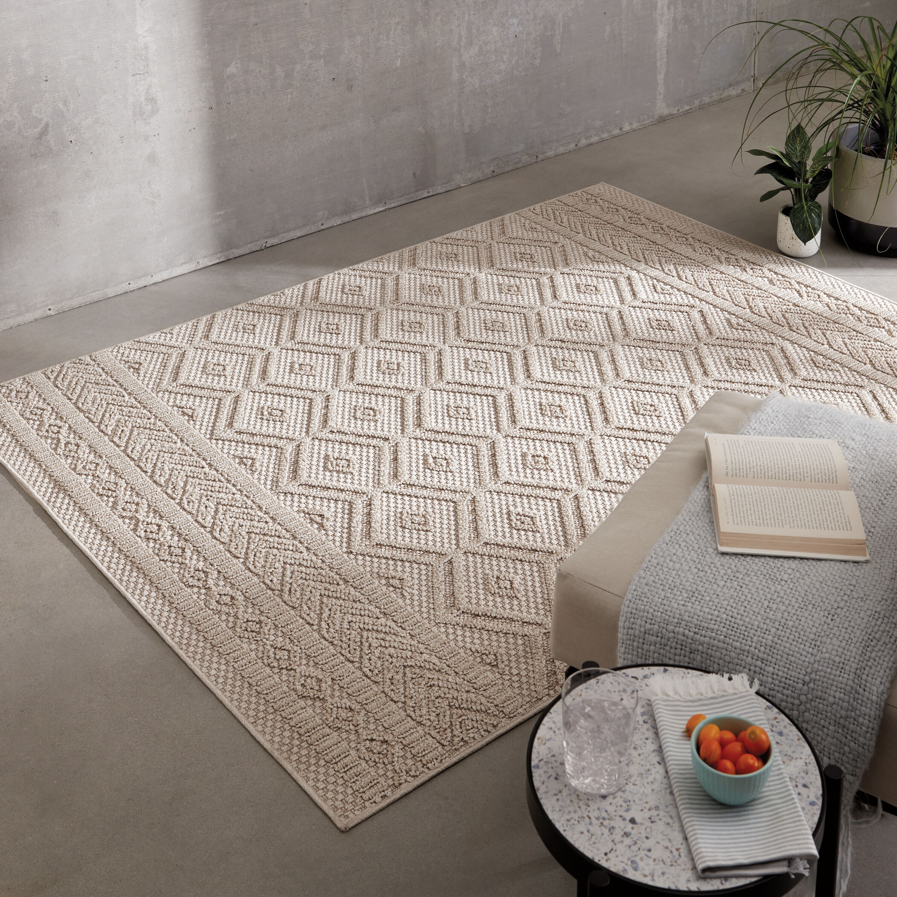 Origin 21 Greige 3 x 5 Natural Outdoor Geometric Area Rug in the Rugs