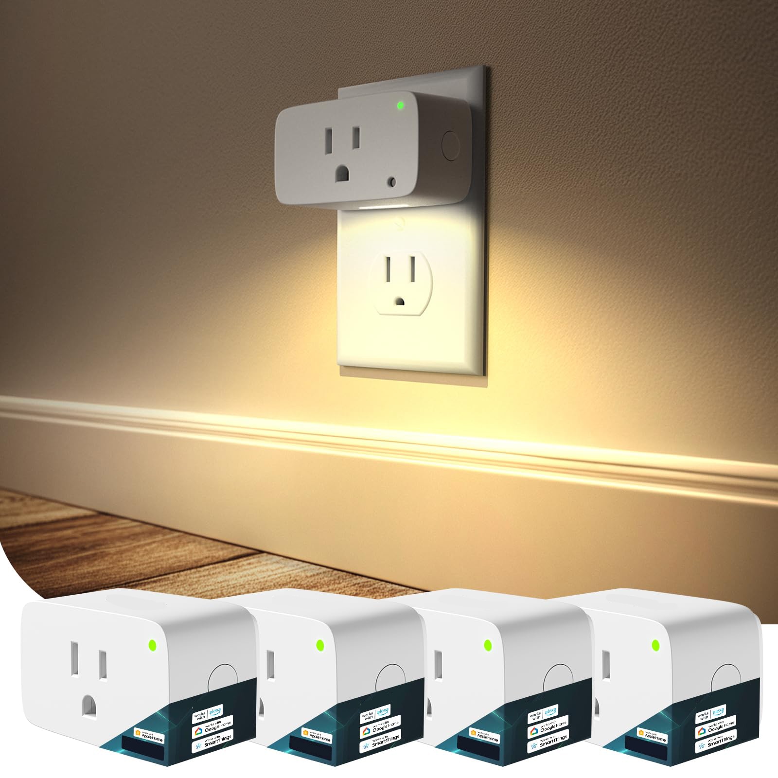 Misopily 4 Pack 2 in 1 Smart Plug with LED Night Light 15A 1800W Matter Enabled App Remote Control Timer Dusk to Dawn Auto Sensing 2.4GHz WiFi #LMS0408P16