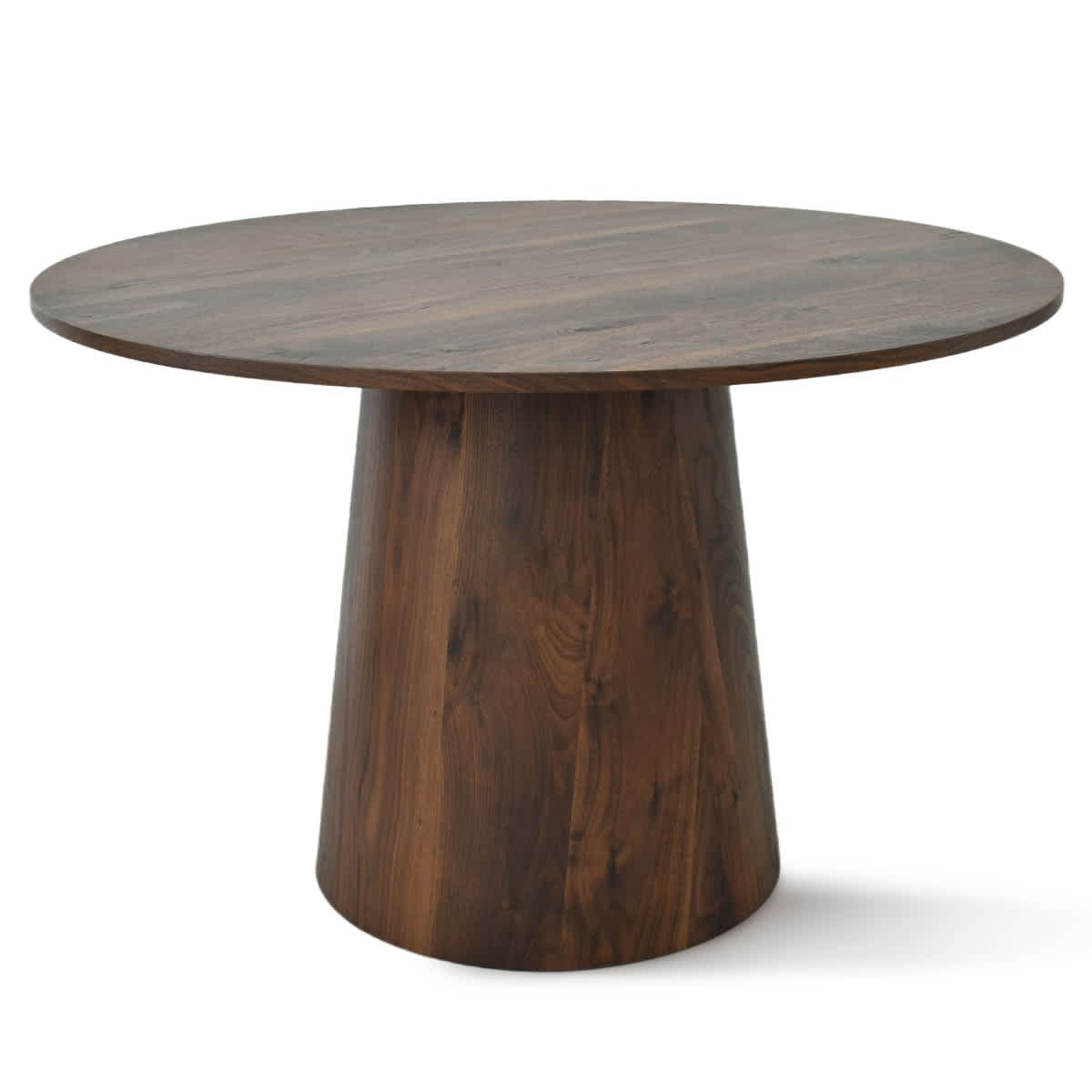 Maison Boucle DWEN-CONE WN 46 Inch Round Walnut Dining Table with Pedestal Base and Wood Grain Finish for Dining Room