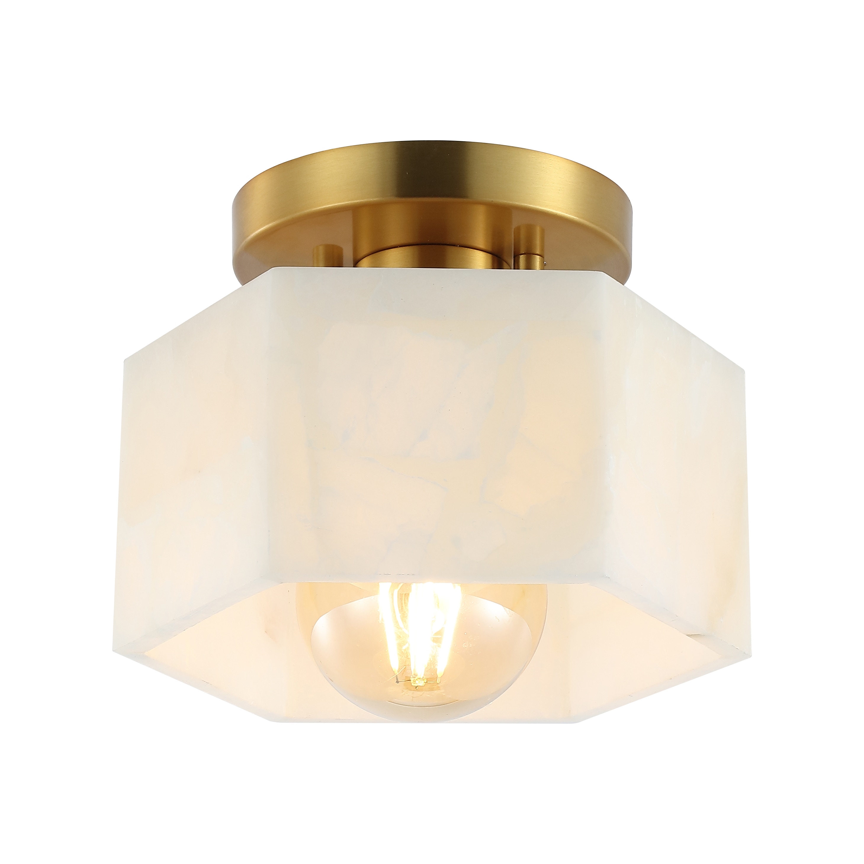 Tessa 8" White Marbling Brass LED Semi Flush Mount Light
