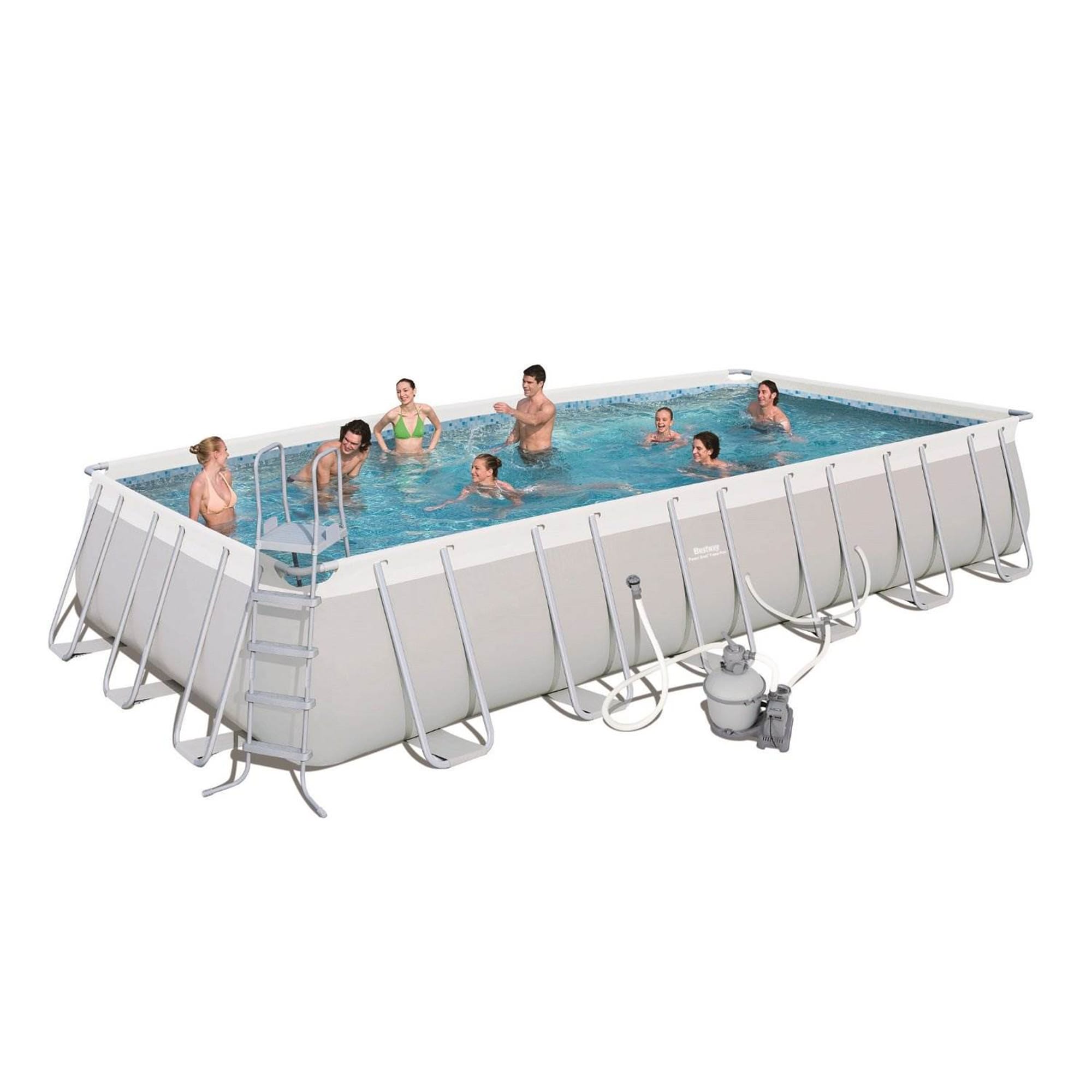 Bestway 144433 24-ft x 12-ft x 52-in Metal frame Rectangle Above-Ground Pool with Filter Pump with Ground Cloth with Pool Cover with Ladder