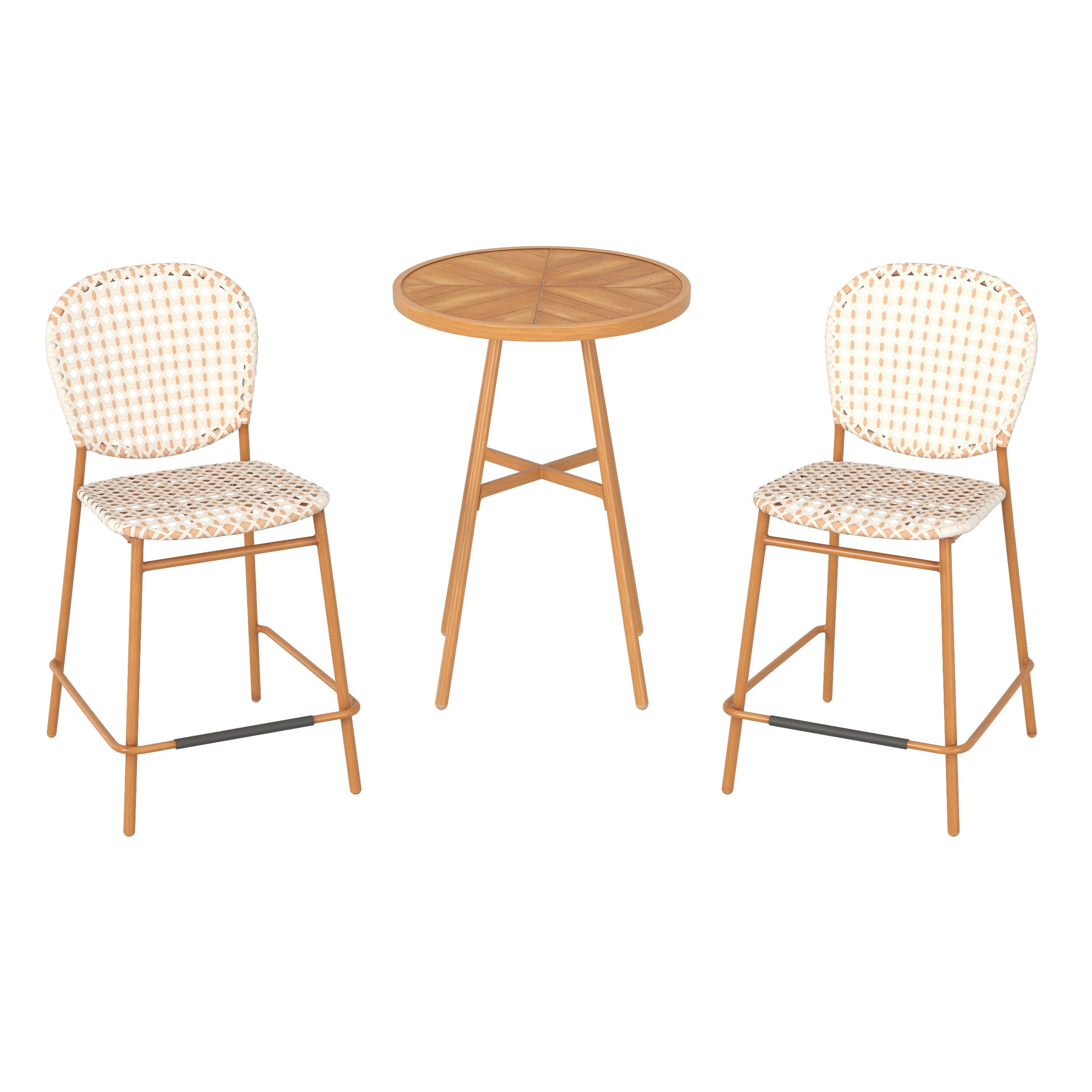 Origin 21 LG-21152-3BPC Summers Walk 3-Piece Brown Wicker Bar Height Patio Dining Set Steel Round Table with 2 Stationary Chairs
