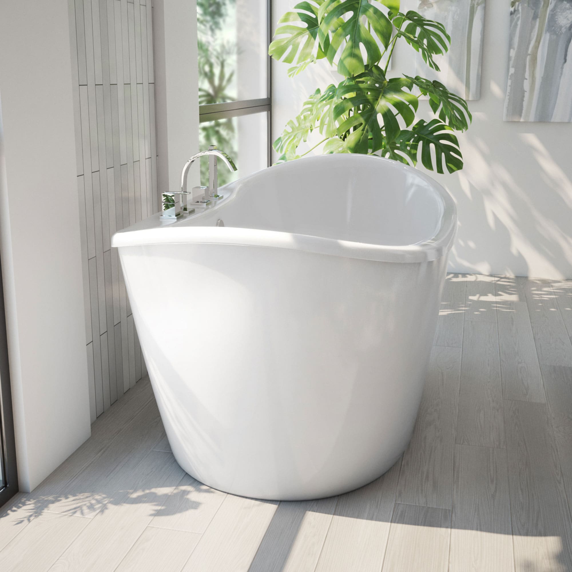 60" White Acrylic Freestanding Soaking Bathtub