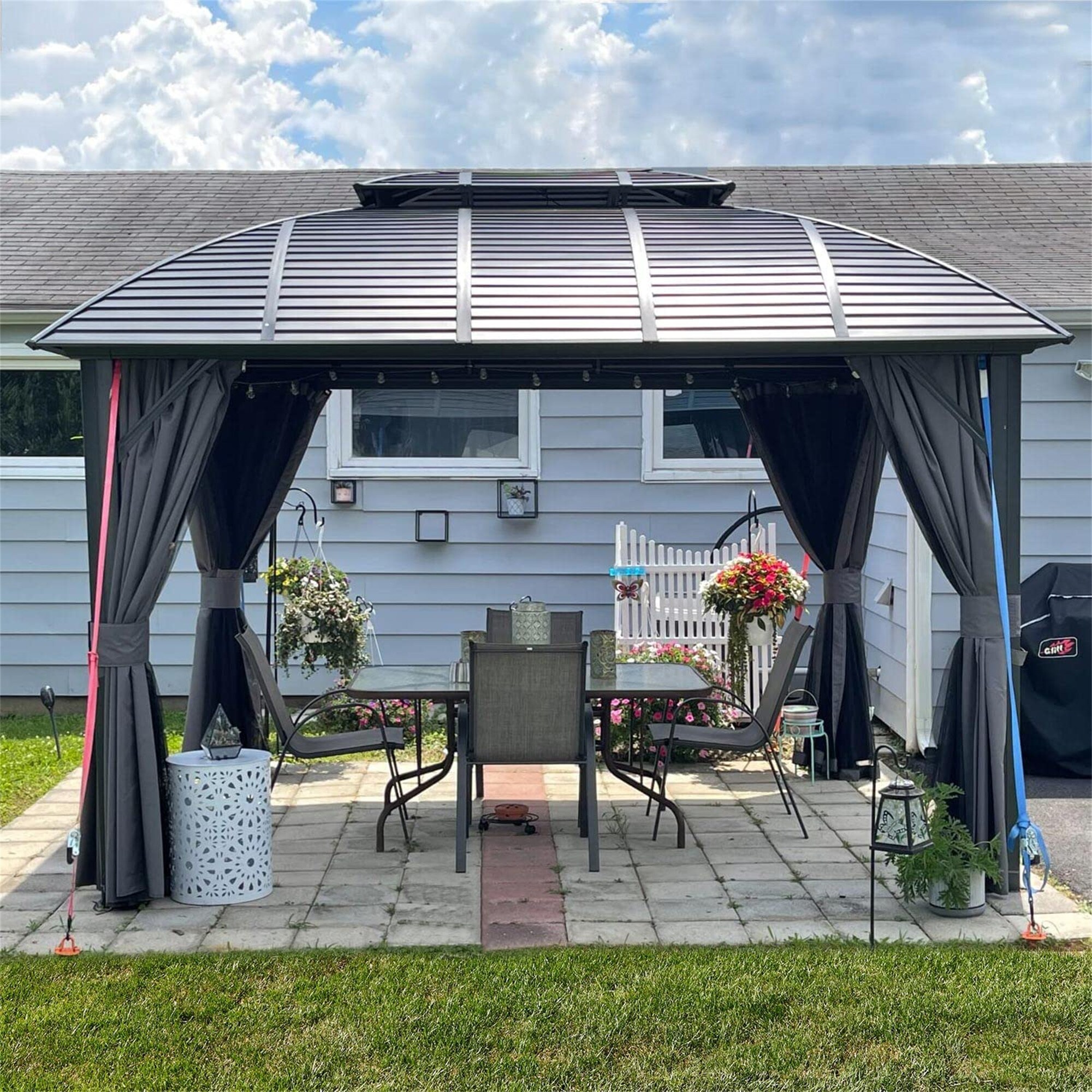 Mondawe 12-ft x 10-ft Rectangle Black Metal Aluminum Roof Gazebo with ...