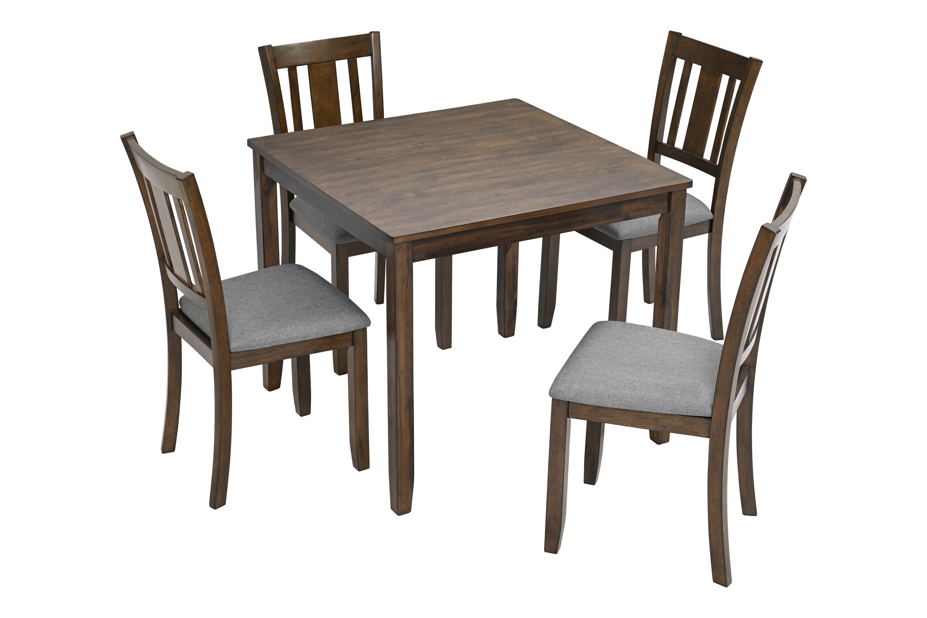 Vynxaria LEXY1918-DJCF-CZ013 Elegant Walnut Acacia Slatted Back Birch 34 in Pedestal Base Dining Table Set Seats 4