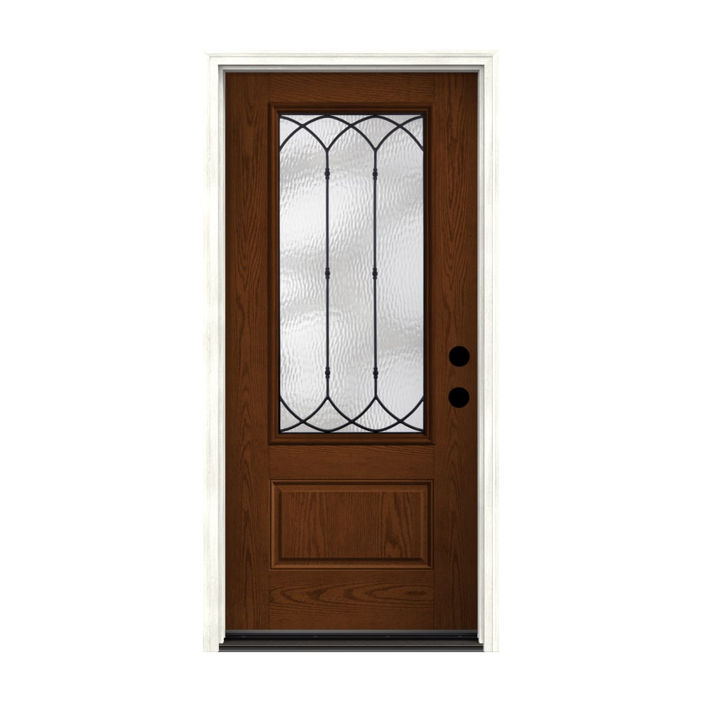 Therma-Tru Benchmark Doors Montebello 36-in x 80-in x 4-9/16-in Fiberglass 3/4 Lite Left-Hand Inswing Walnut Stained Prehung Front Door with -  TTB646393