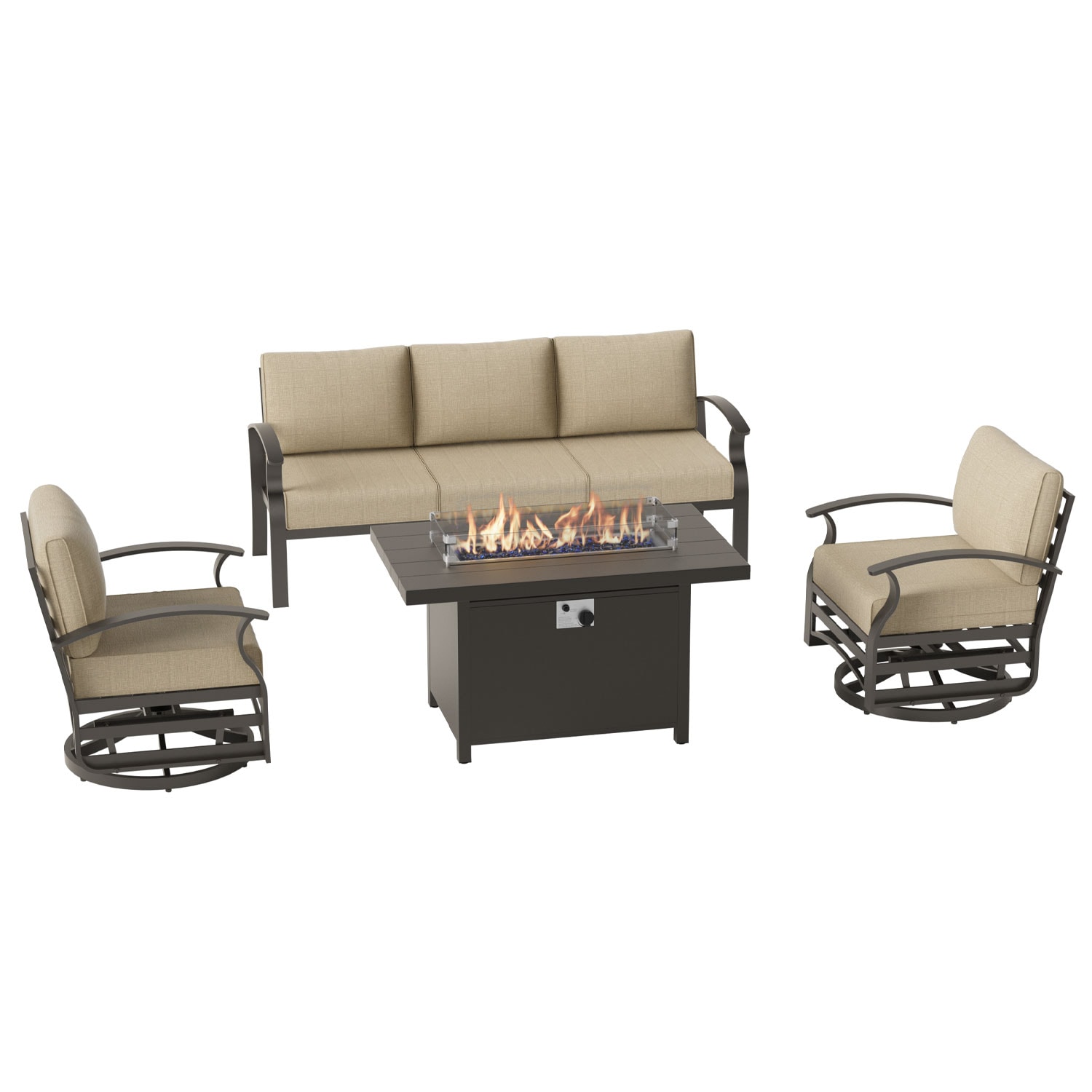 ALAULM LS-A-5SRFP-SAND 5 -Piece Patio Sofa Conversation Set with Brown Cushions