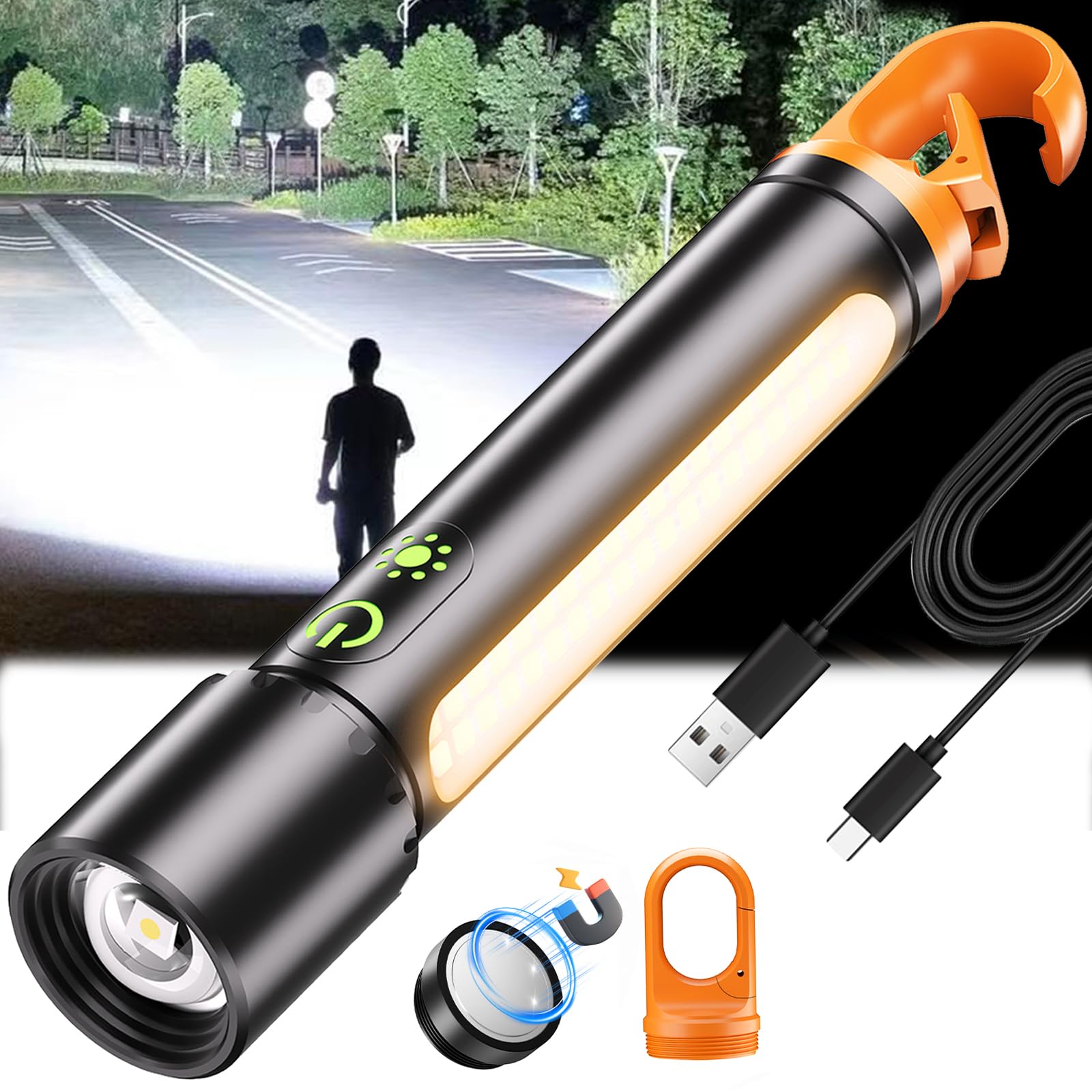SenQWFa  renewable power Led Flashlight 30W Super Bright 2000 Lumen Magnetic Flashlight with 9 Modes Waterproof Strong for Emergencies Car Camping