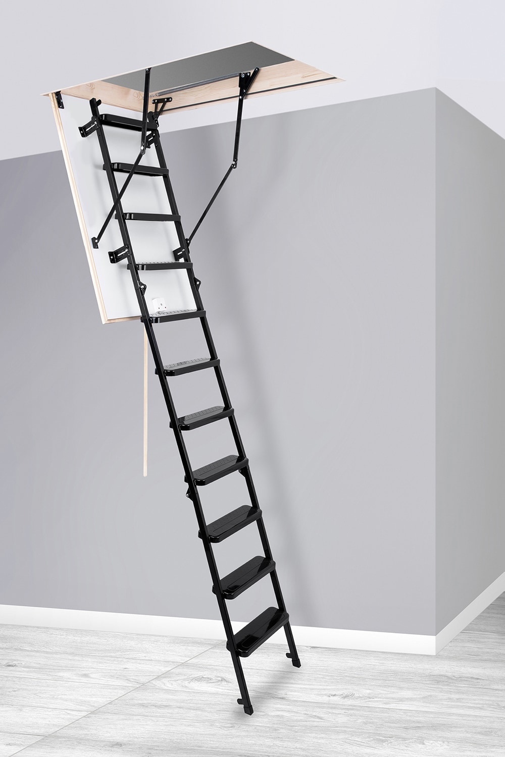 STAIRLUXE Metal Folding Attic Ladder 8 Ft To 9 18 Ft Rough Opening 22   63692102 