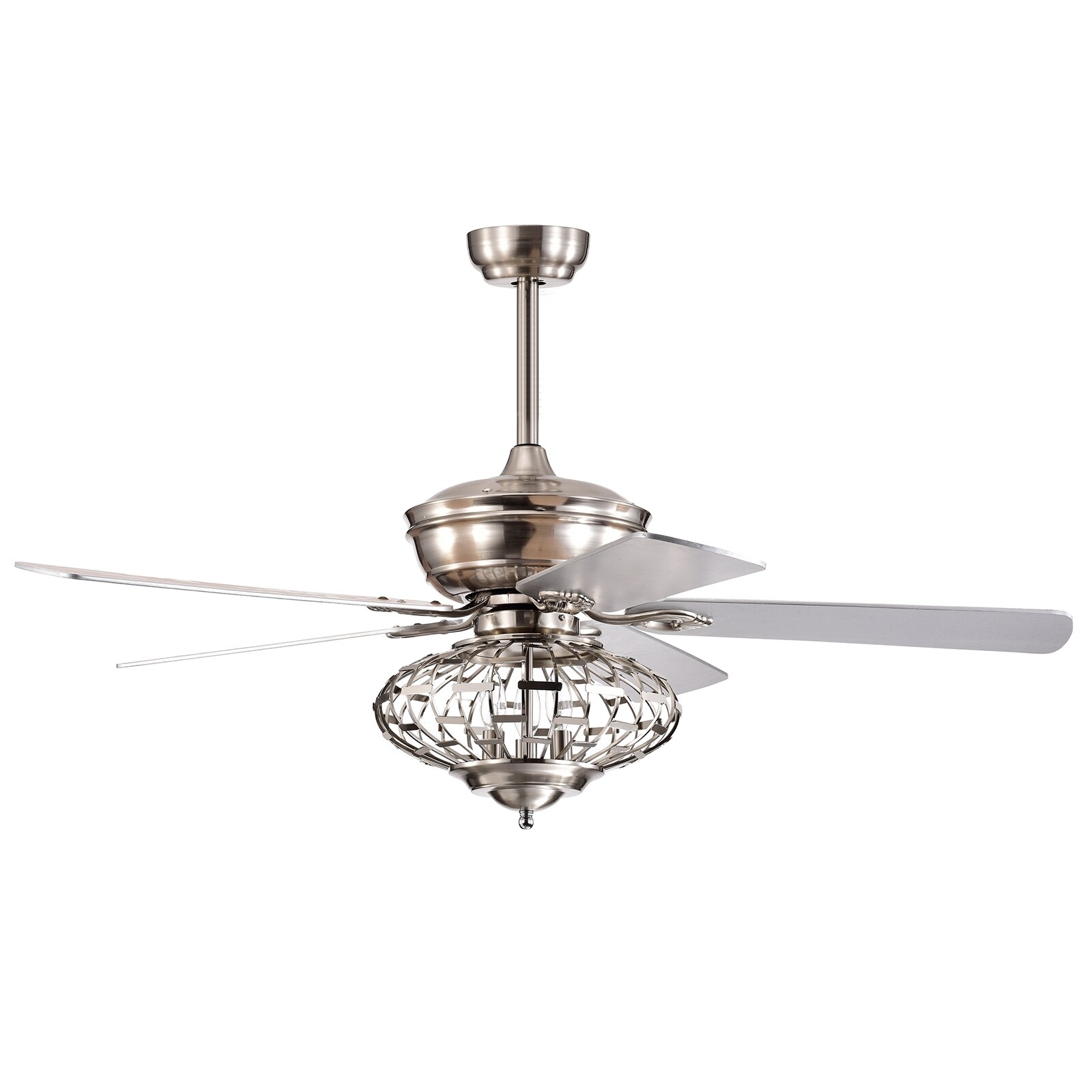 Forclover WYL1-D52M9P Silver Remote Control 52-in Nickel Plated Color Indoor Ceiling Fan with Light and Remote (5-Blade)