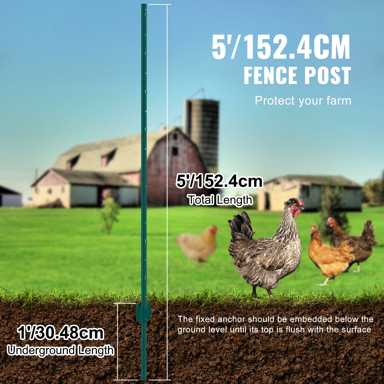 VEVOR 5 Feet Fence Post 10 Pack U-Channel Heavy Duty Metal Fence Posts ...