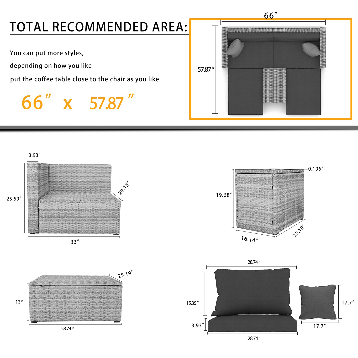 Mondawe Wicker Outdoor Sectional with Gray Cushion(S) and Steel Frame in the Patio Sectionals