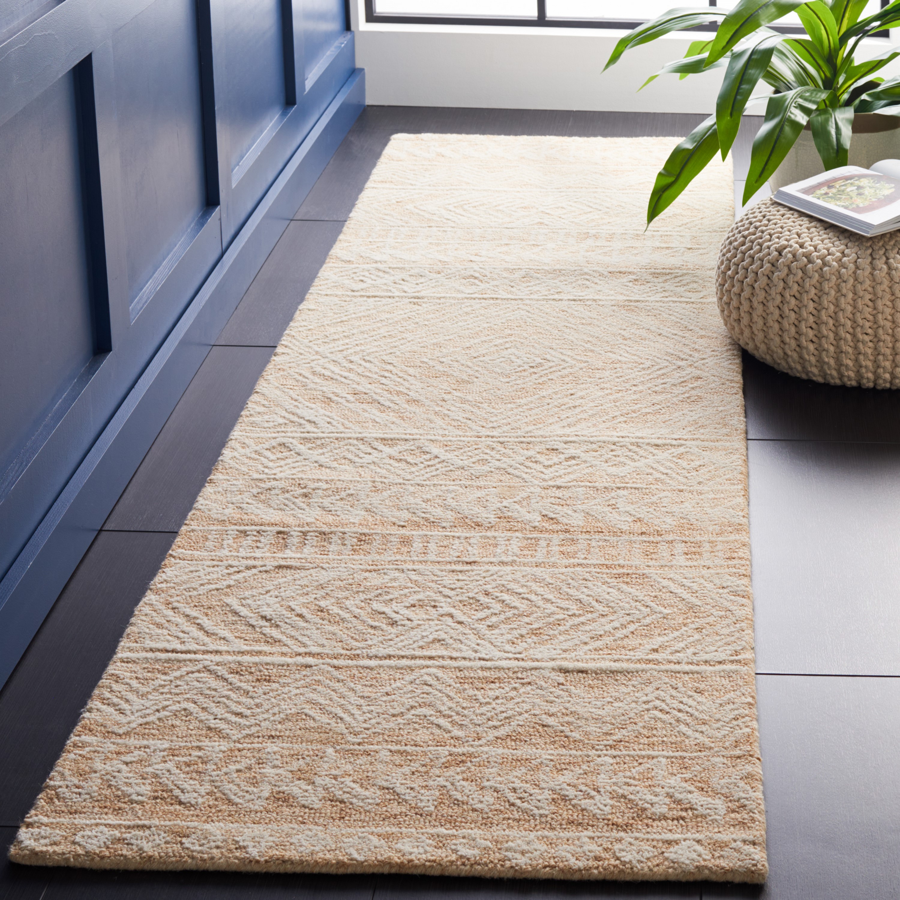 Gold and Ivory Hand-Tufted Wool Runner Rug