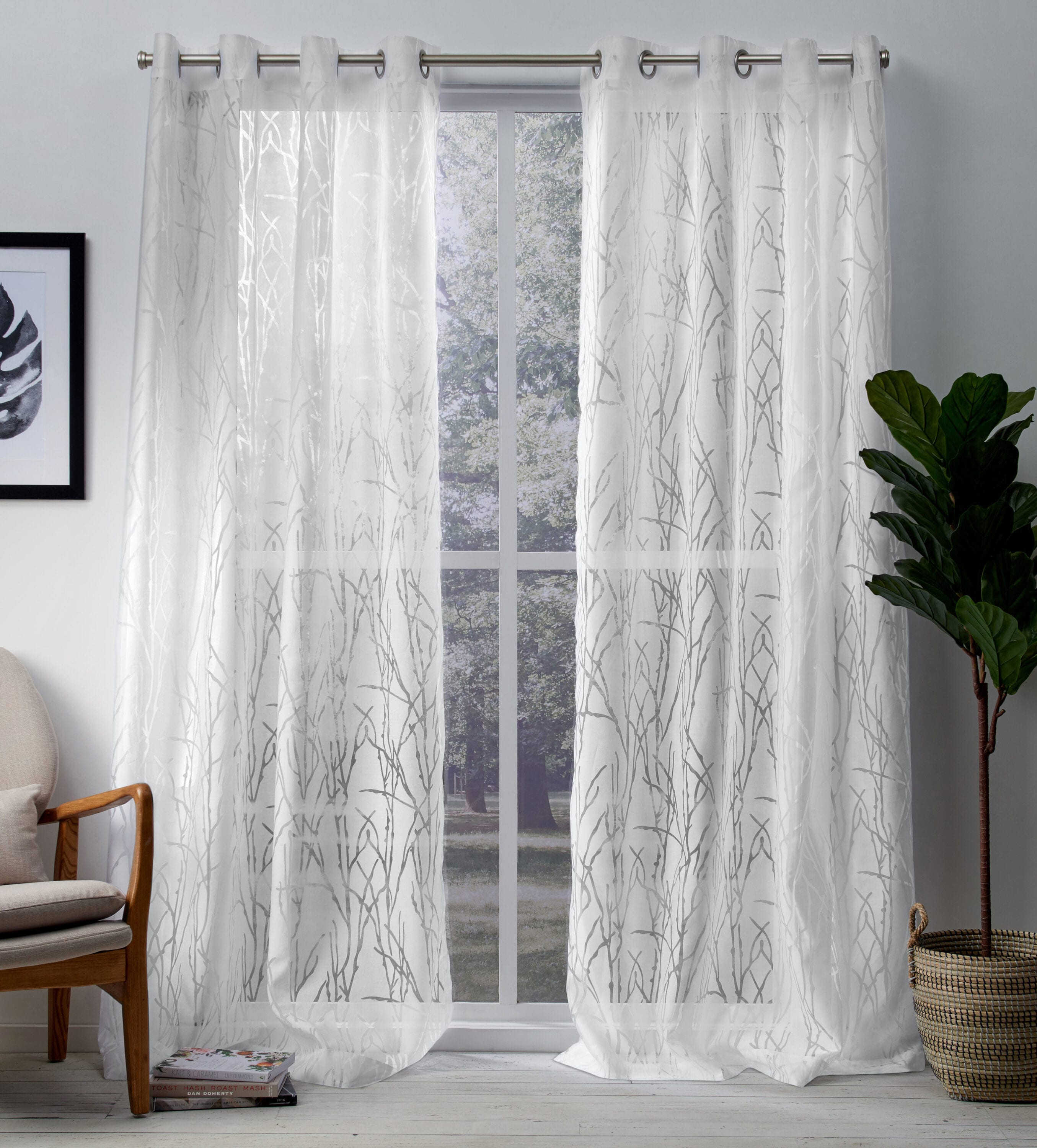 Exclusive Home EH8191-01 2-96G 96-Inches Winter White Sheer Grommet Curtain panel pair