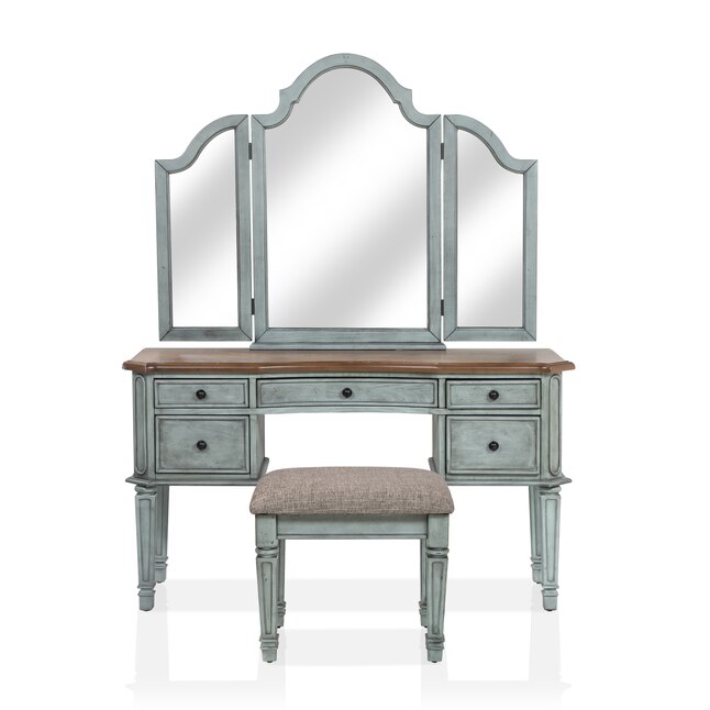 Antique Blue And Oak Makeup Vanity, Antique Oak Secretary Desk With Mirror
