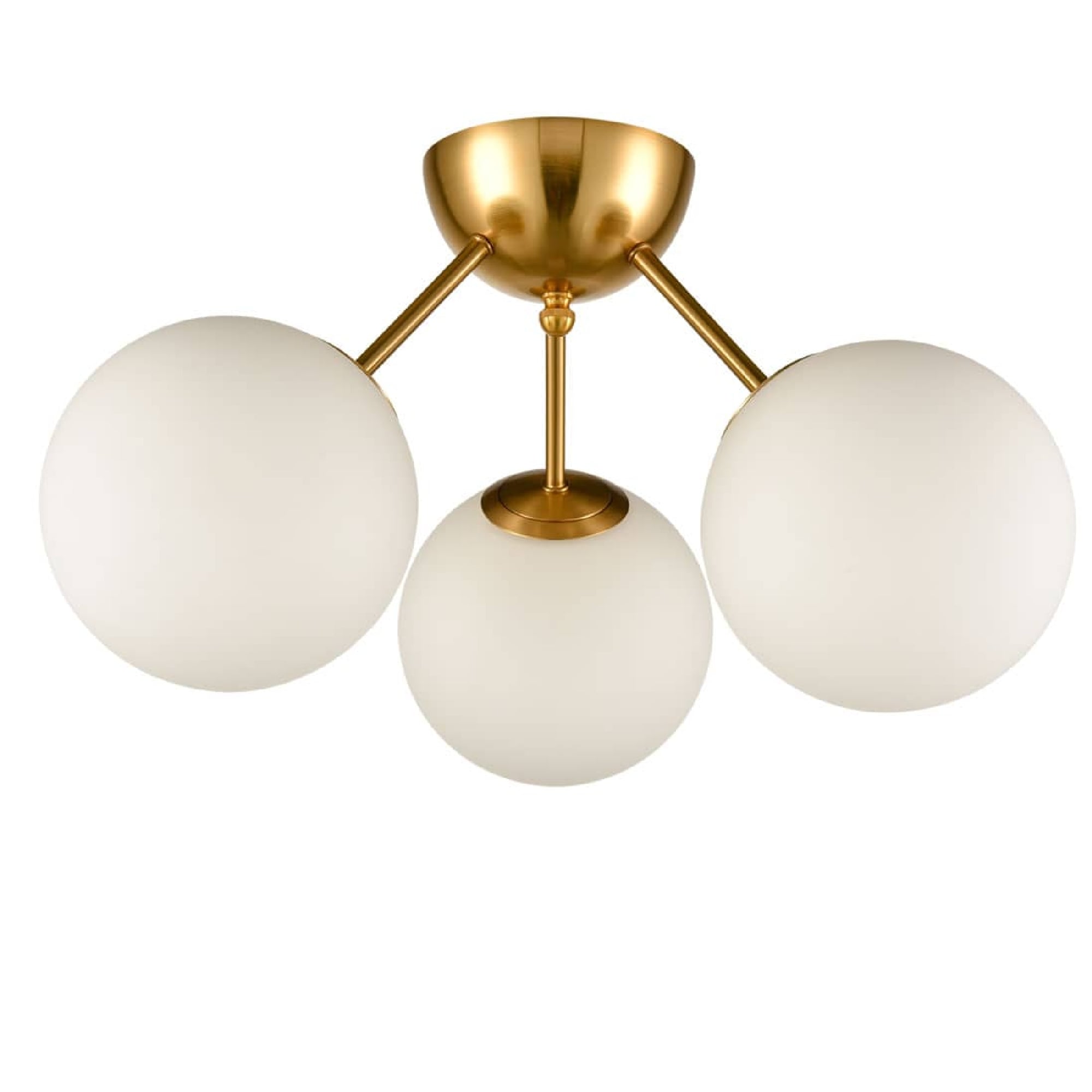 Mid-Century Opal Globe Brass Chandelier with Dimmable LED