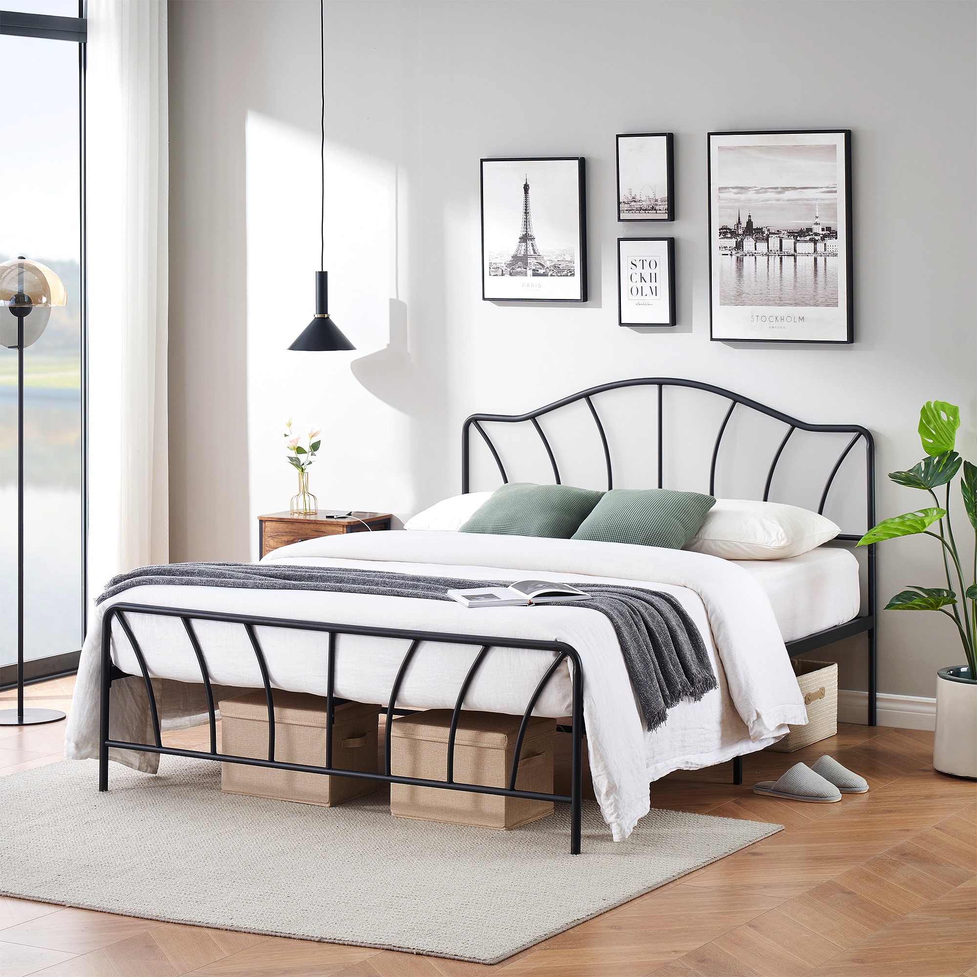 WhizMax Black Full Wood and Metal Platform Bed with Storage in the Beds ...