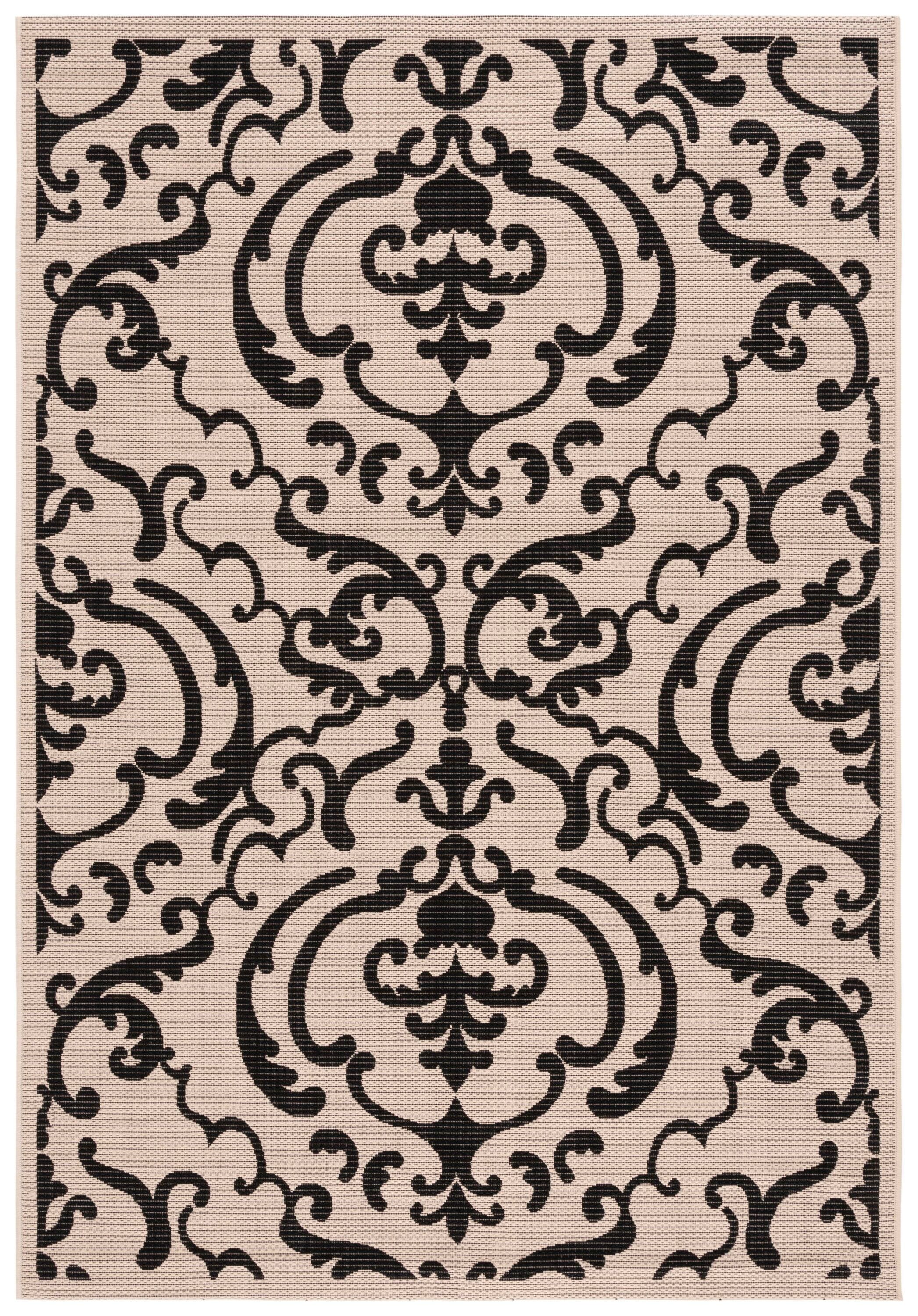 Safavieh CY2663-3901-8 Courtyard Damask Medallion 8 x 11 (ft) Loomed Polypropylene Sand/Black Rectangular Indoor/Outdoor Damask Coastal Area rug