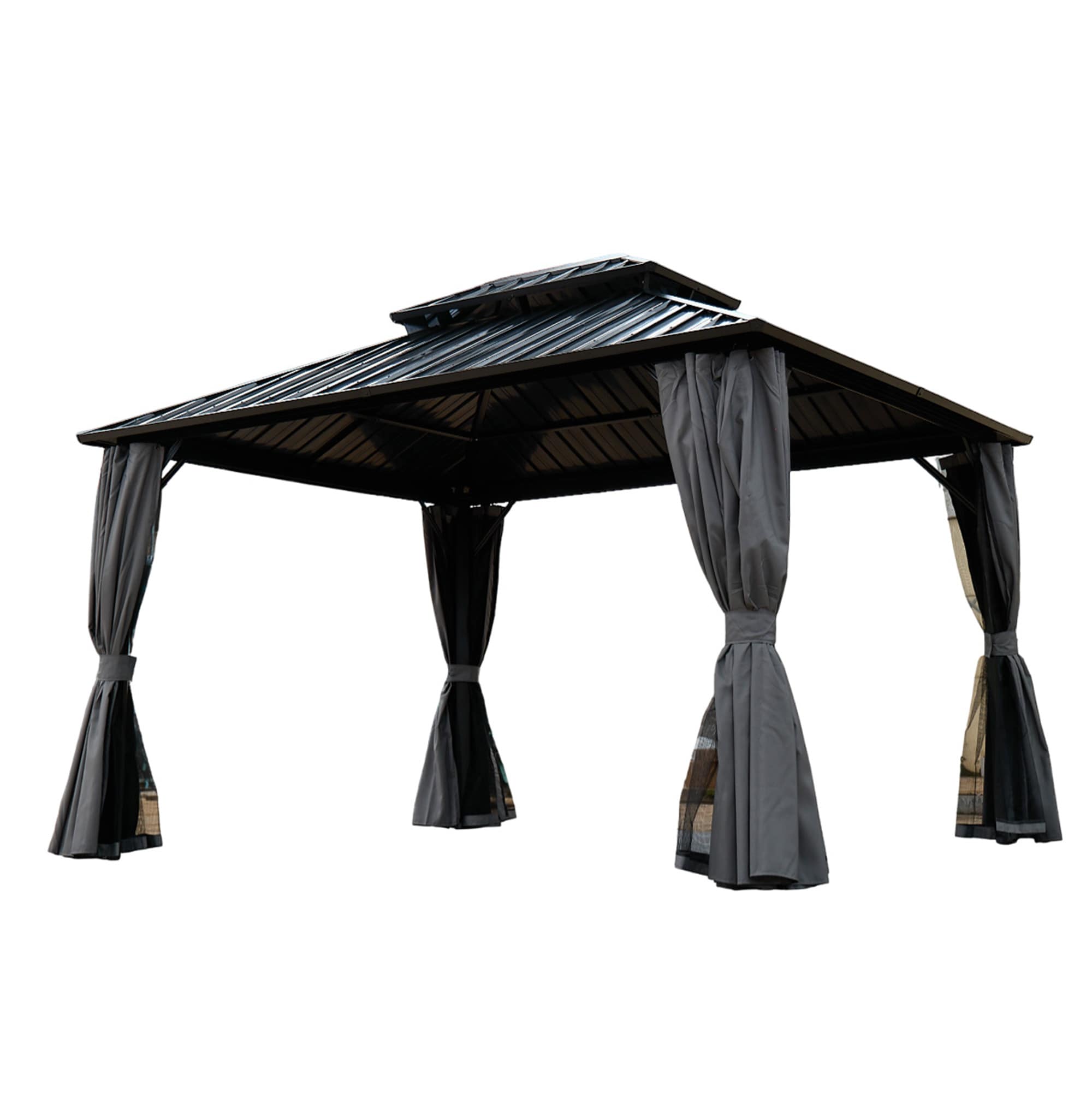 Bybafun YC9300003 10-ft x 10-ft Black Gazebo with Hardtop Roof (Screen Included)