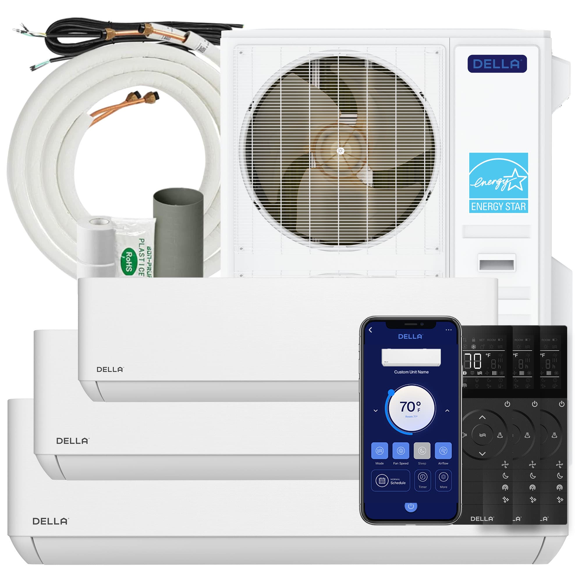DELLA  48K BTU 3-Zone 6K-12K-18K Soft Airflow Mini Split AC with Heat Pump Fits Up to 1850 Square Feet