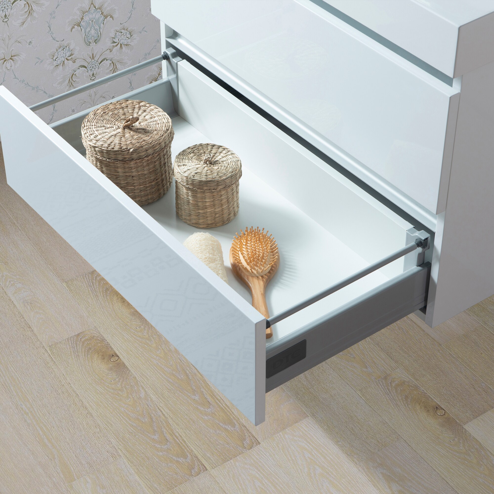 Glossy White Wall-Mount Single Sink Bathroom Vanity with Resin Top