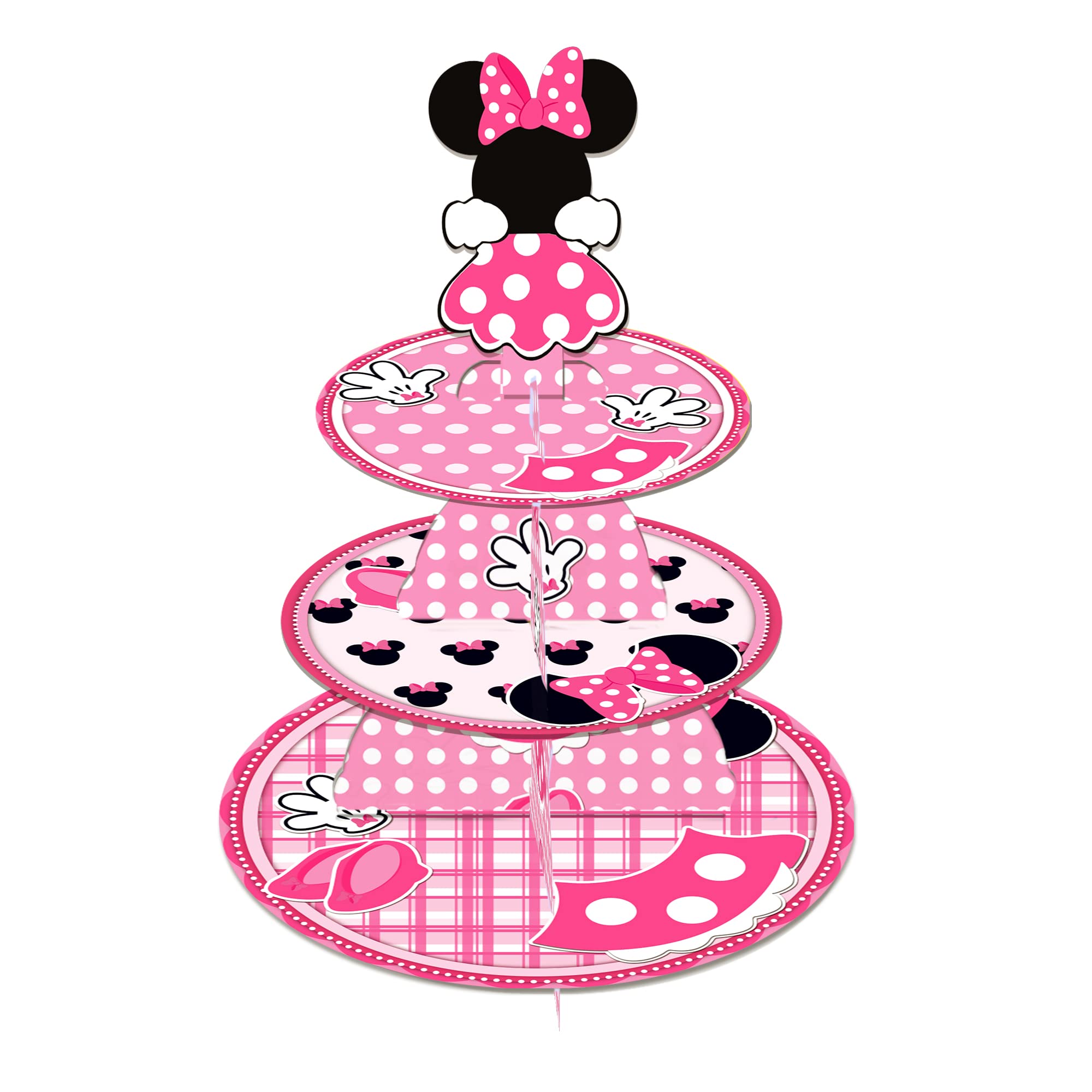 Aoibox  3 Tier Pink Cardboard Cupcake Stand with 12 Inch Base Plate and Decorative Theme Design for Home Use