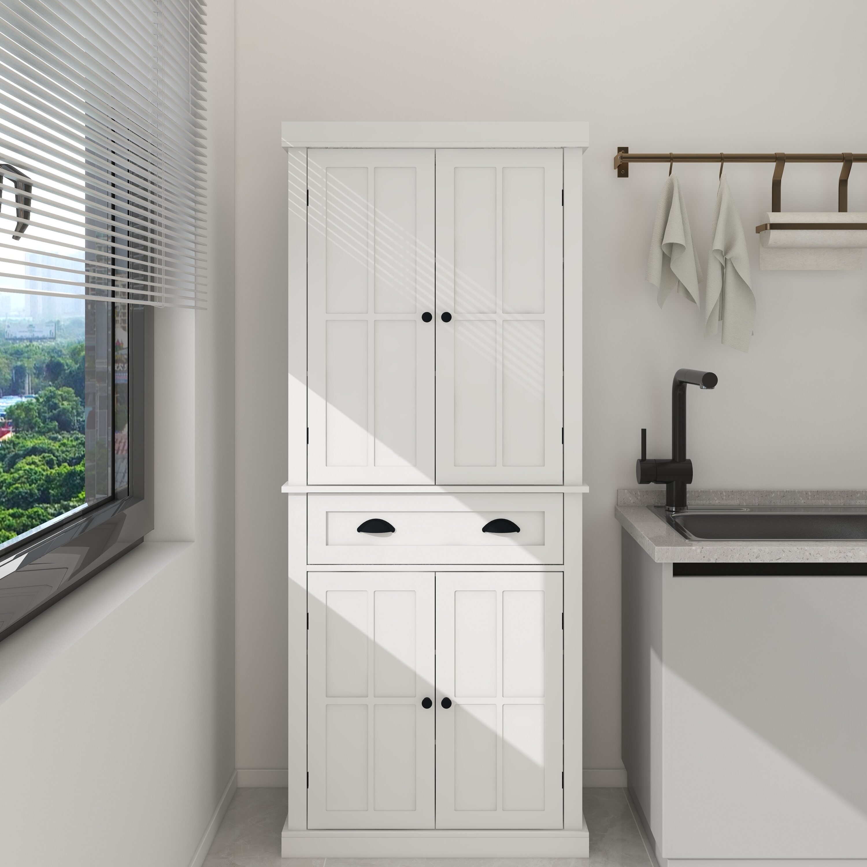 Huluwat 71inch Kitchen Pantry Storage Cabinet with 4 Doors Drawer 2 Adjustable Shelves