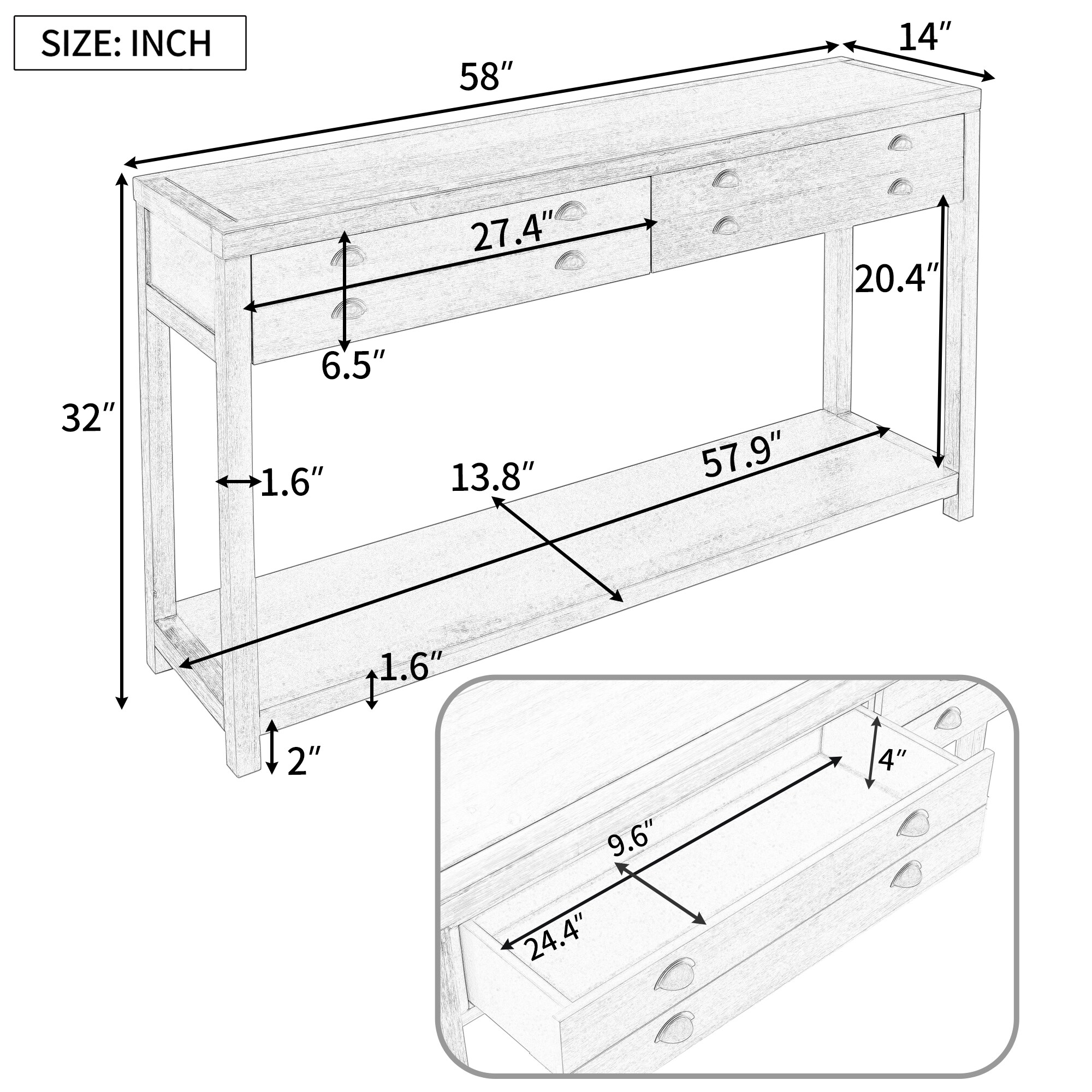 WELLFOR Entryway Storage Console Table Vintage Mdf Panels Console Table ...