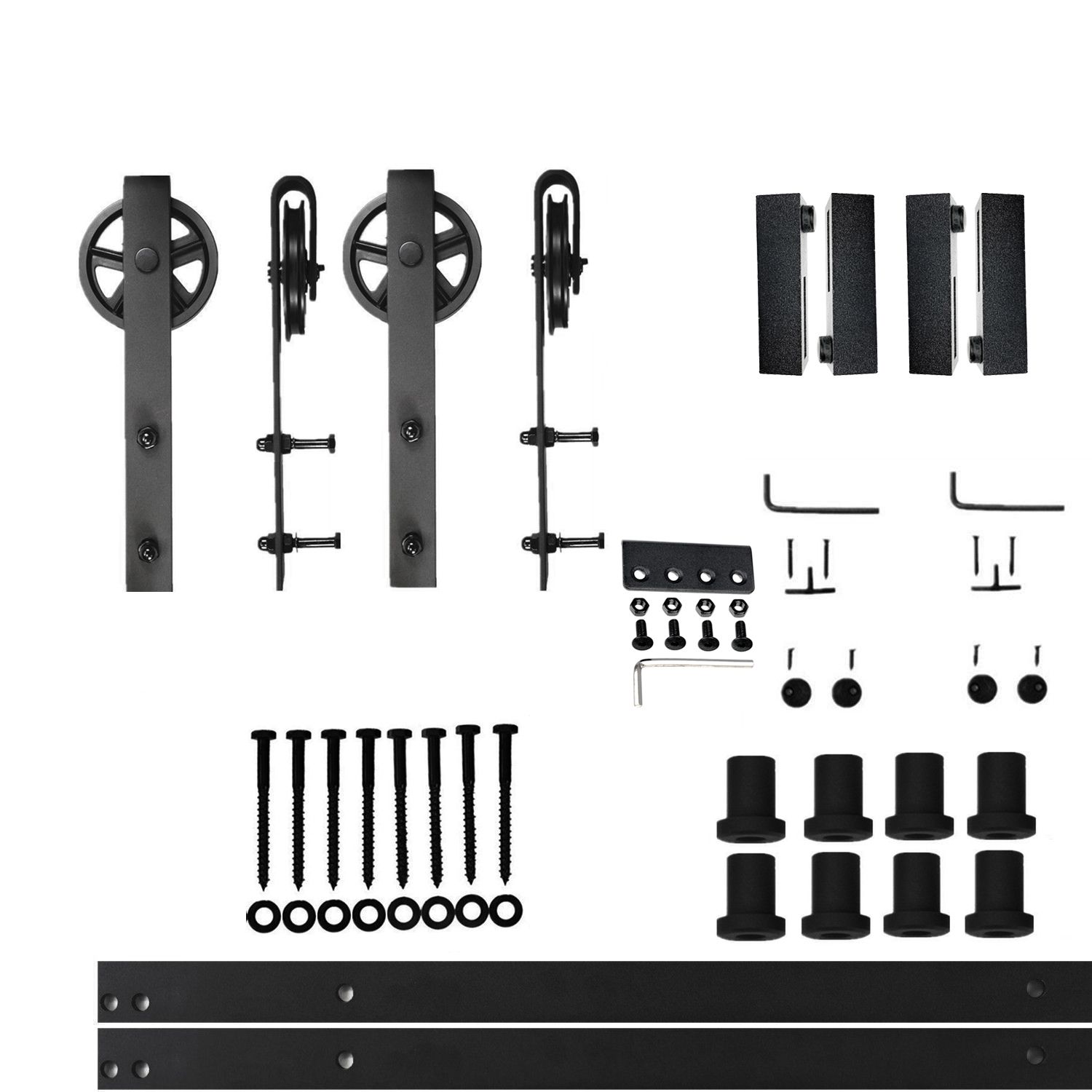 HOMACER 90-in Rustic Black Indoor J-strap Double Barn Door Hardware Kit YT2TGH090C Sansujyuku sansujyuku.com