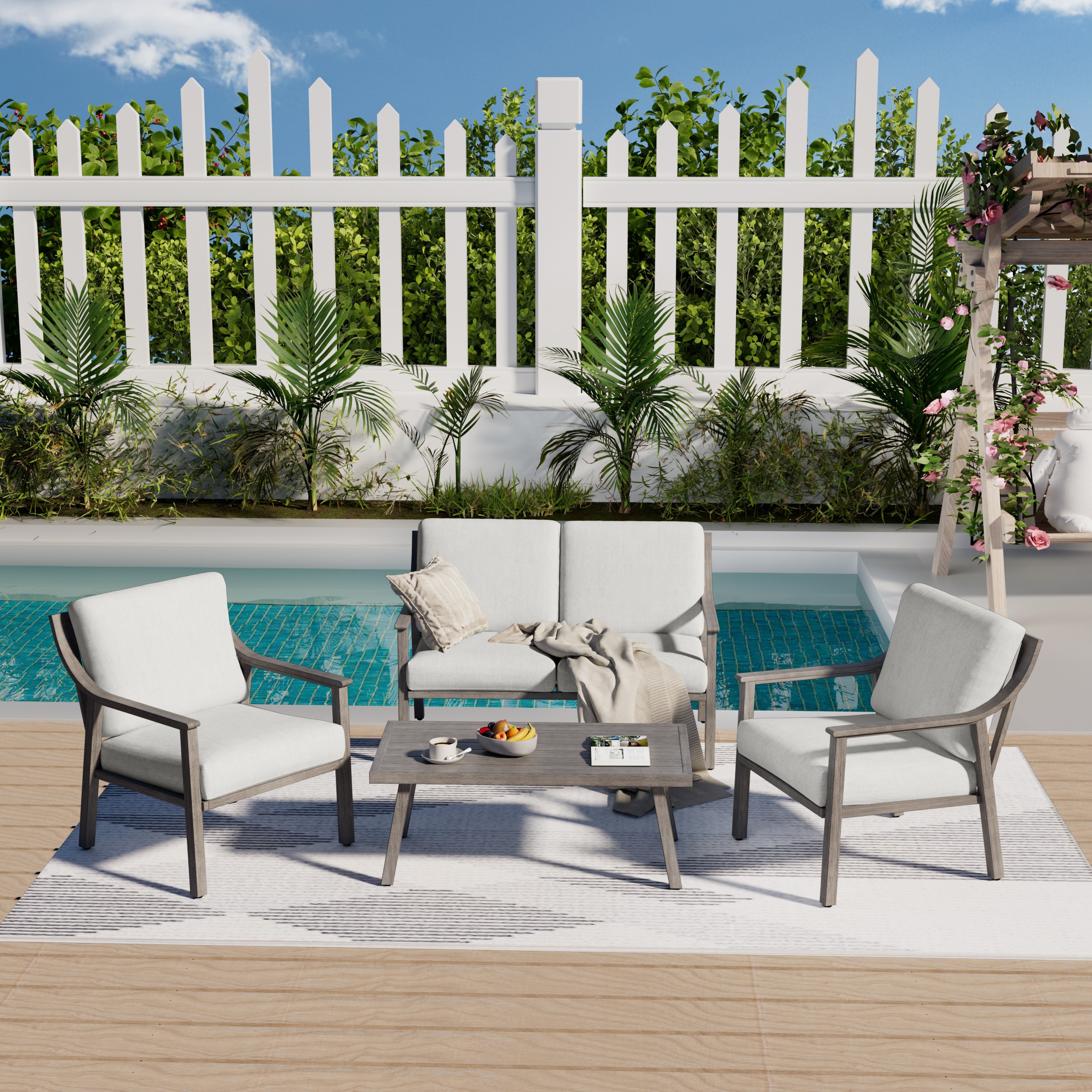  CP-SF4-GG-D1-WL2 4 -Piece Patio Conversation Set with Gray Cushions